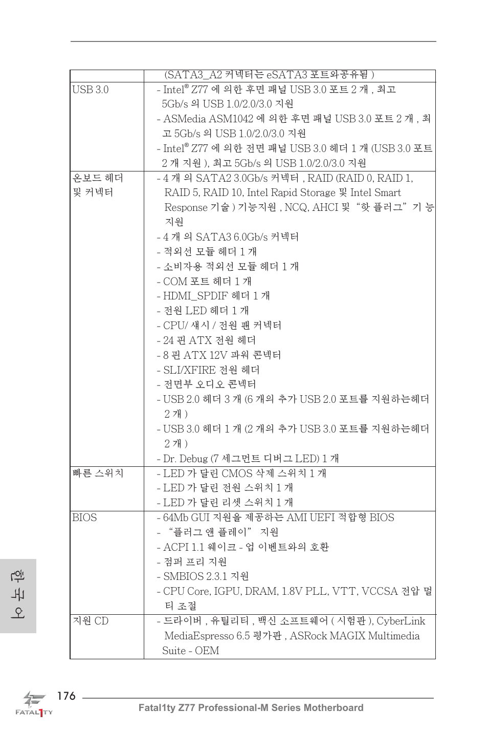 한 국 어 | ASRock Fatal1ty Z77 Professional-M User Manual | Page 176 / 245