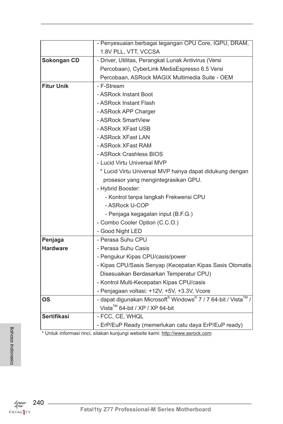 ASRock Fatal1ty Z77 Professional-M User Manual | Page 240 / 245