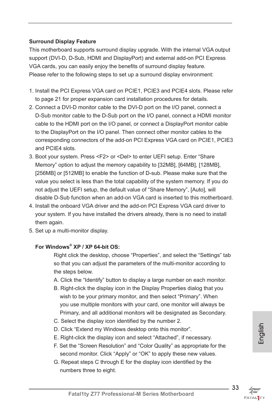 English | ASRock Fatal1ty Z77 Professional-M User Manual | Page 33 / 245
