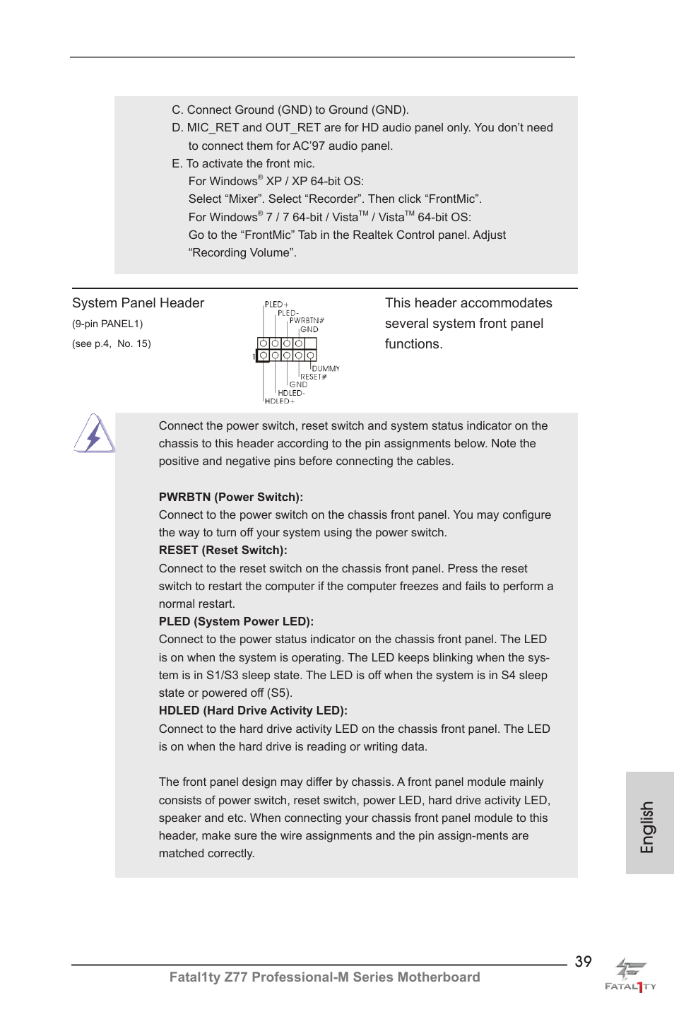 English | ASRock Fatal1ty Z77 Professional-M User Manual | Page 39 / 245