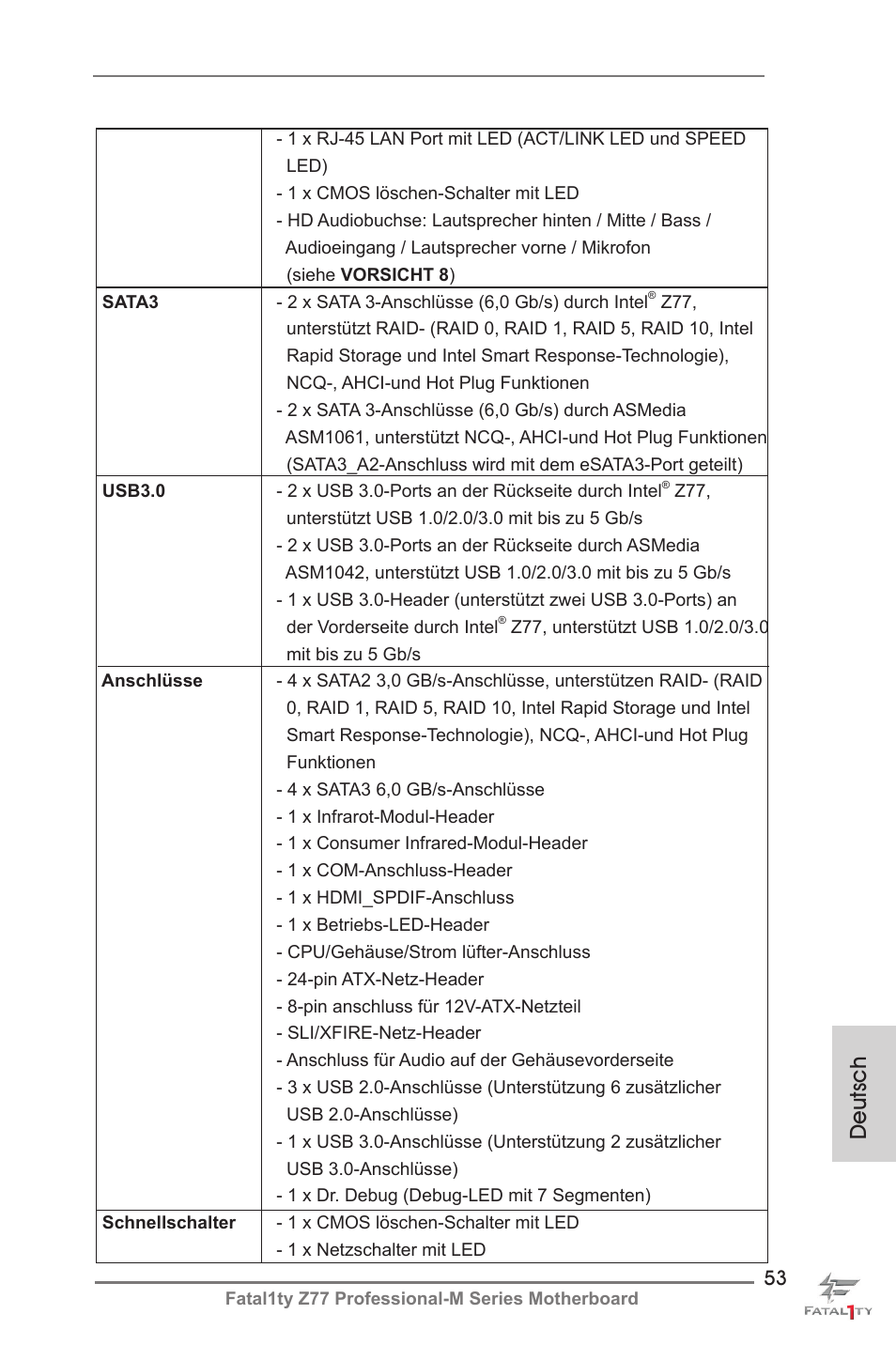Deutsch | ASRock Fatal1ty Z77 Professional-M User Manual | Page 53 / 245