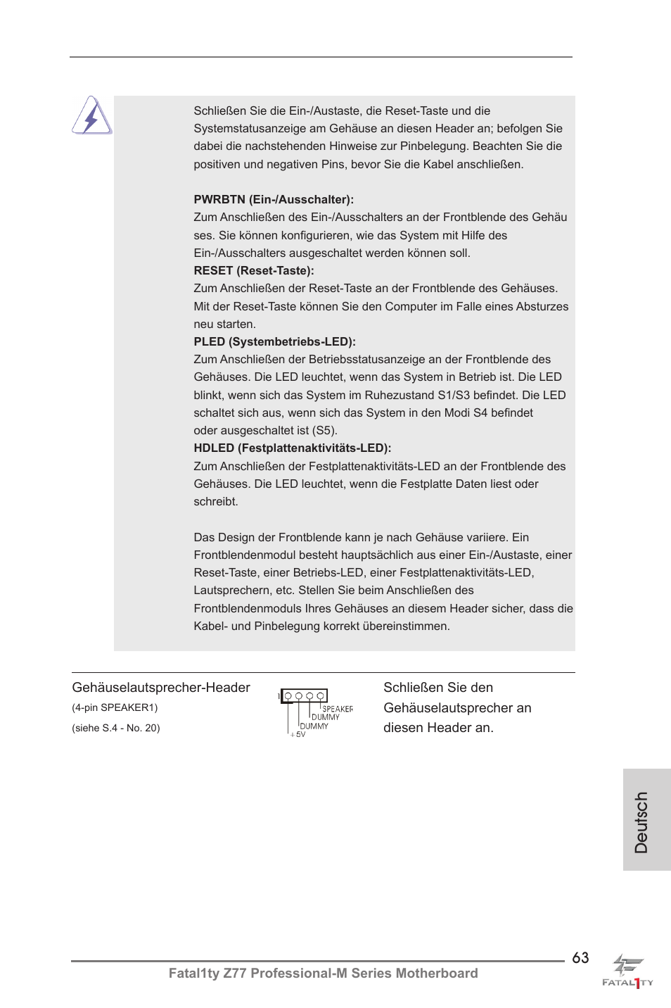 Deutsch | ASRock Fatal1ty Z77 Professional-M User Manual | Page 63 / 245