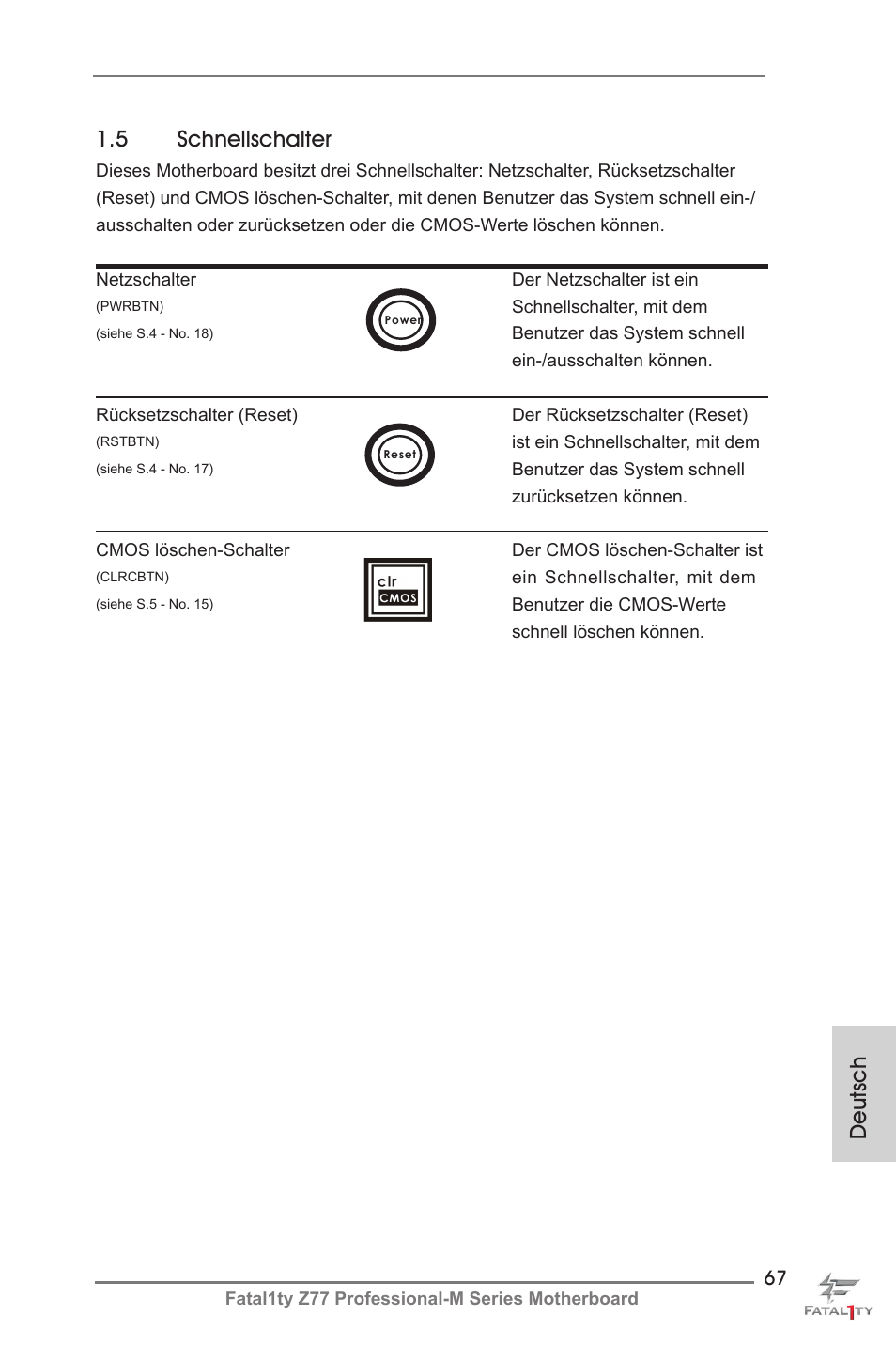 Deutsch 1.5 schnellschalter | ASRock Fatal1ty Z77 Professional-M User Manual | Page 67 / 245