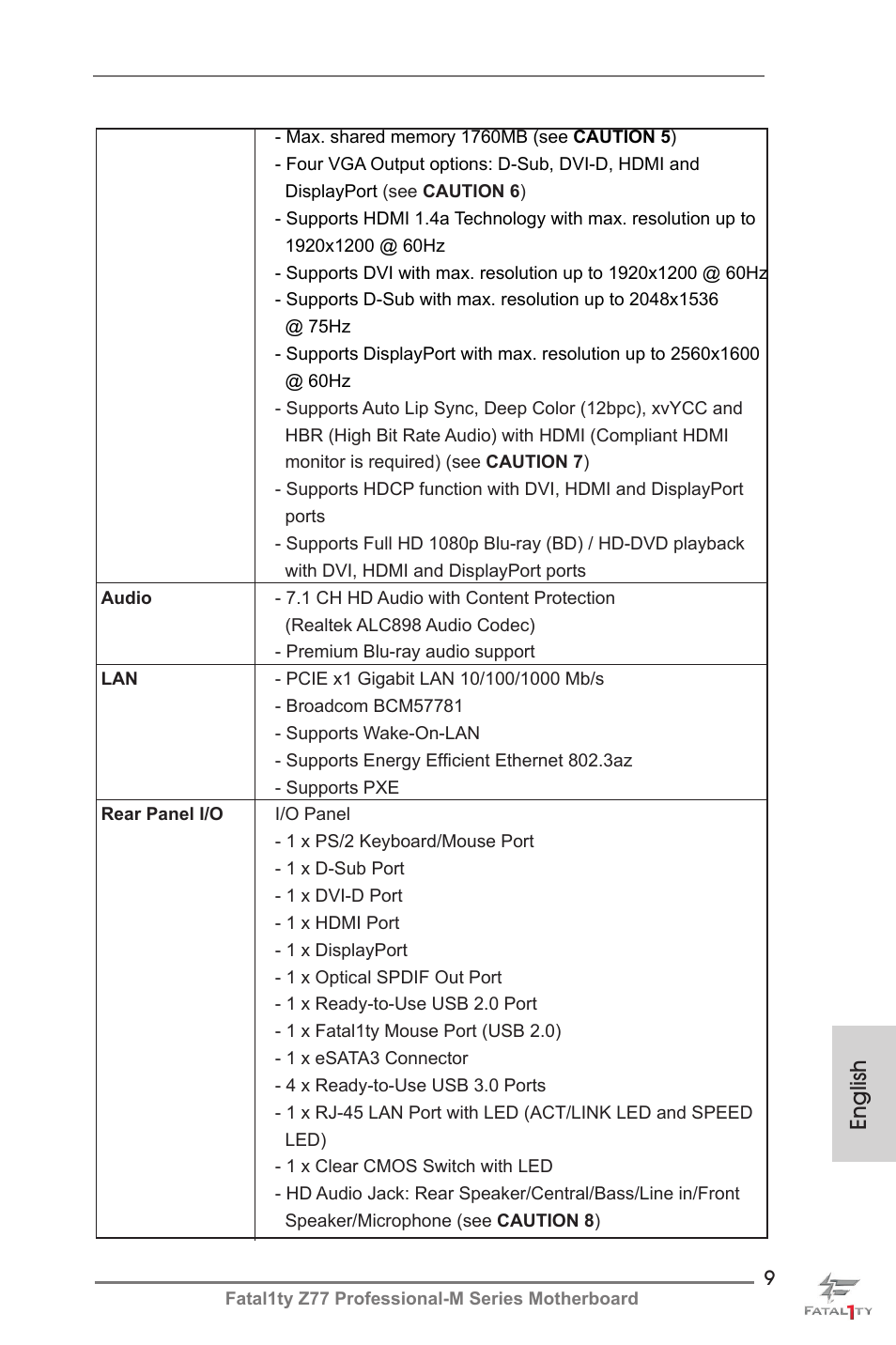 English | ASRock Fatal1ty Z77 Professional-M User Manual | Page 9 / 245