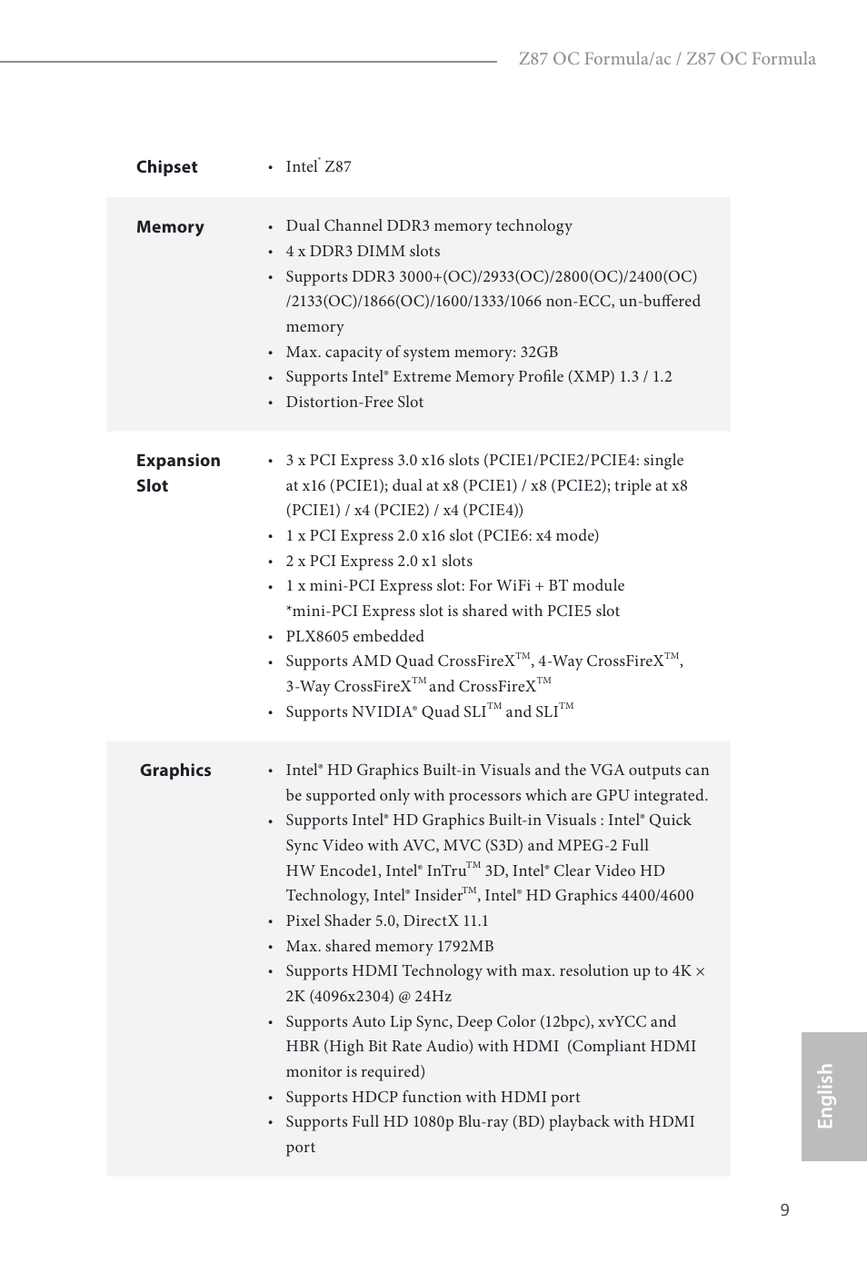 English | ASRock Z87 OC Formula__ac User Manual | Page 11 / 224