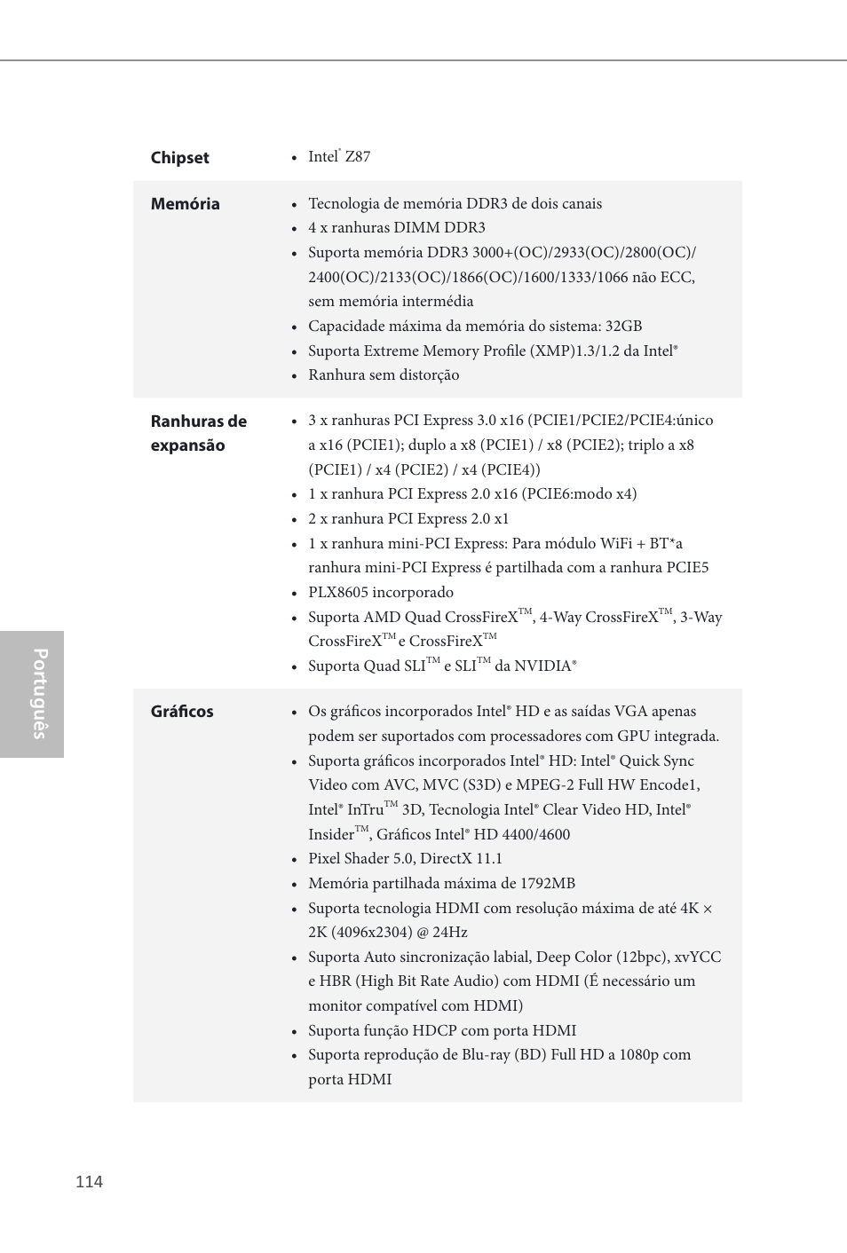 Por tuguês | ASRock Z87 OC Formula__ac User Manual | Page 116 / 224