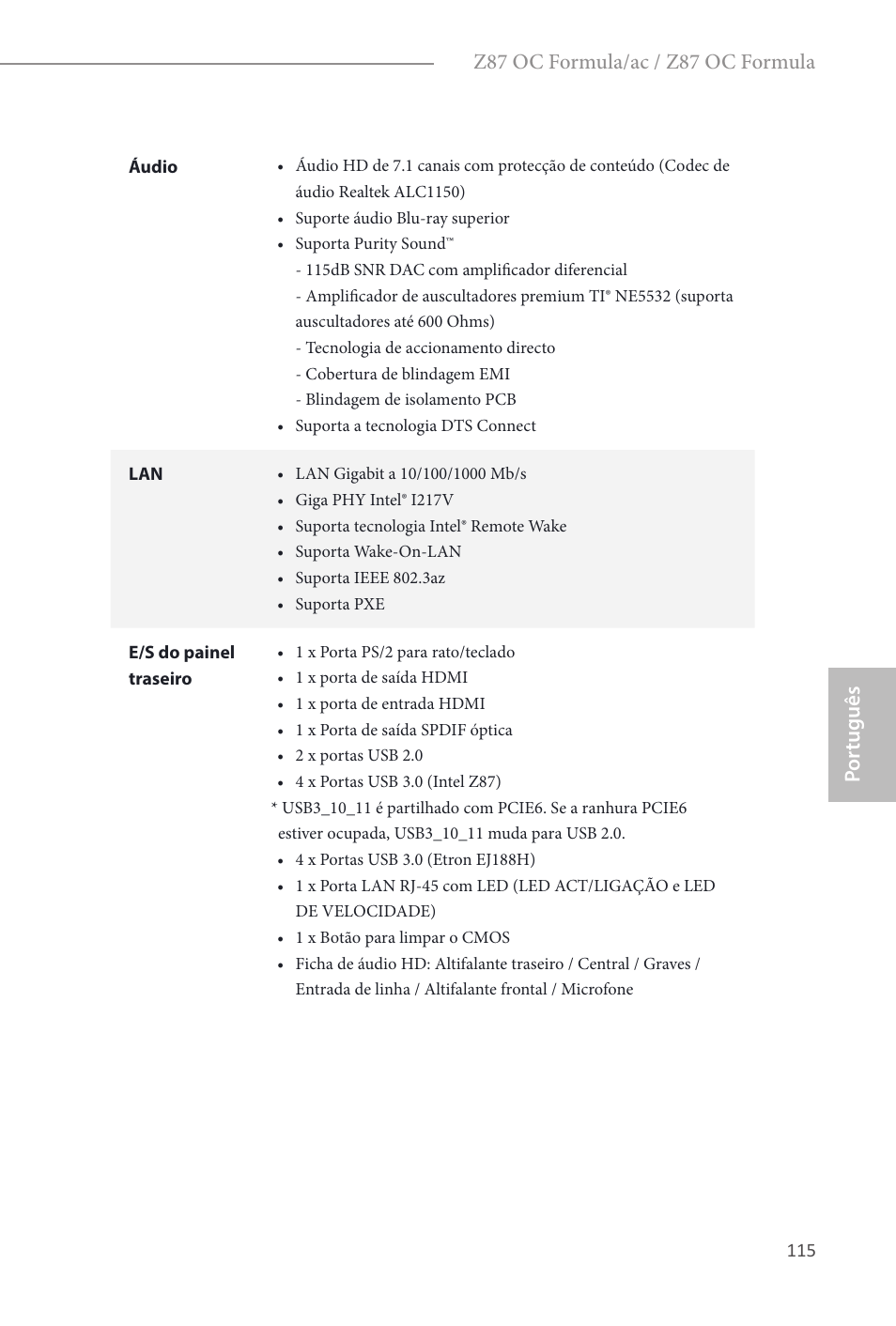 Por tuguês, Z87 oc formula/ac / z87 oc formula | ASRock Z87 OC Formula__ac User Manual | Page 117 / 224