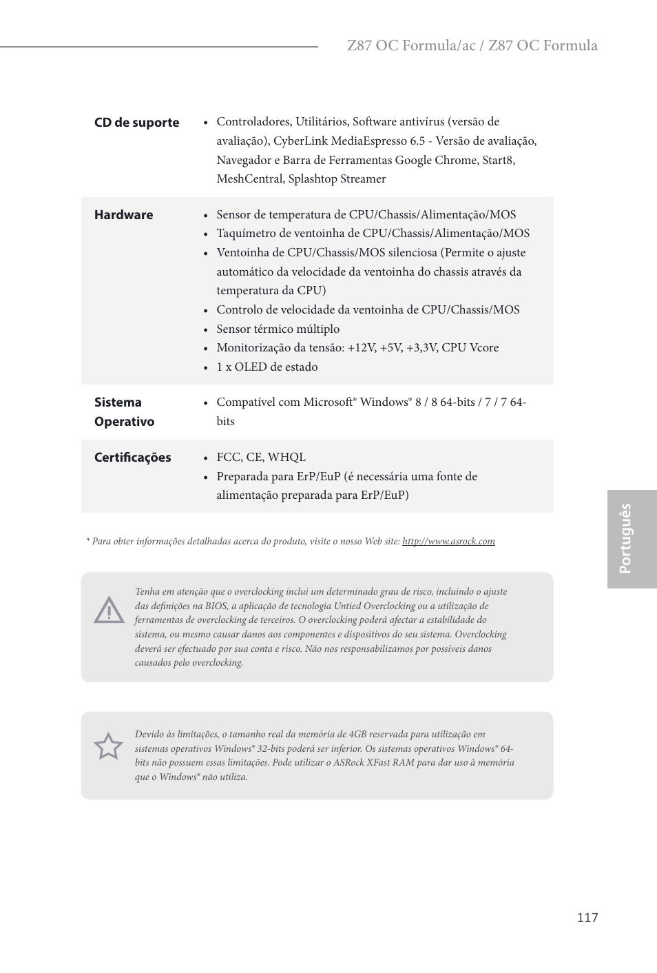 Por tuguês, Z87 oc formula/ac / z87 oc formula | ASRock Z87 OC Formula__ac User Manual | Page 119 / 224