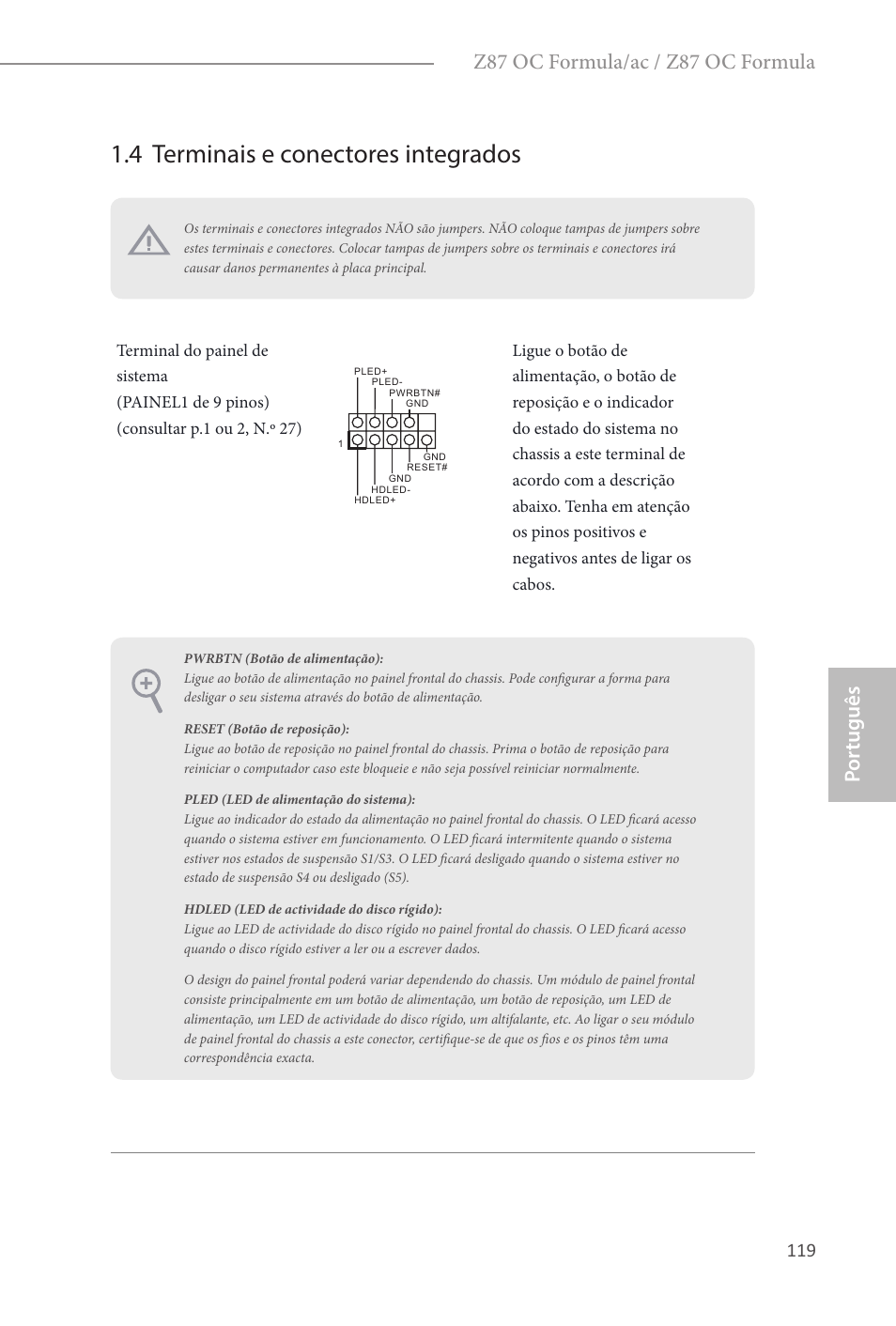 4 terminais e conectores integrados, Por tuguês, Z87 oc formula/ac / z87 oc formula | ASRock Z87 OC Formula__ac User Manual | Page 121 / 224