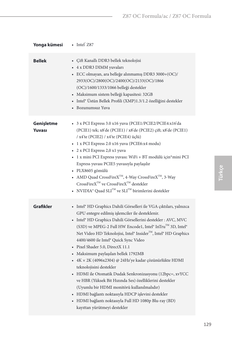 Türk çe, Z87 oc formula/ac / z87 oc formula | ASRock Z87 OC Formula__ac User Manual | Page 131 / 224