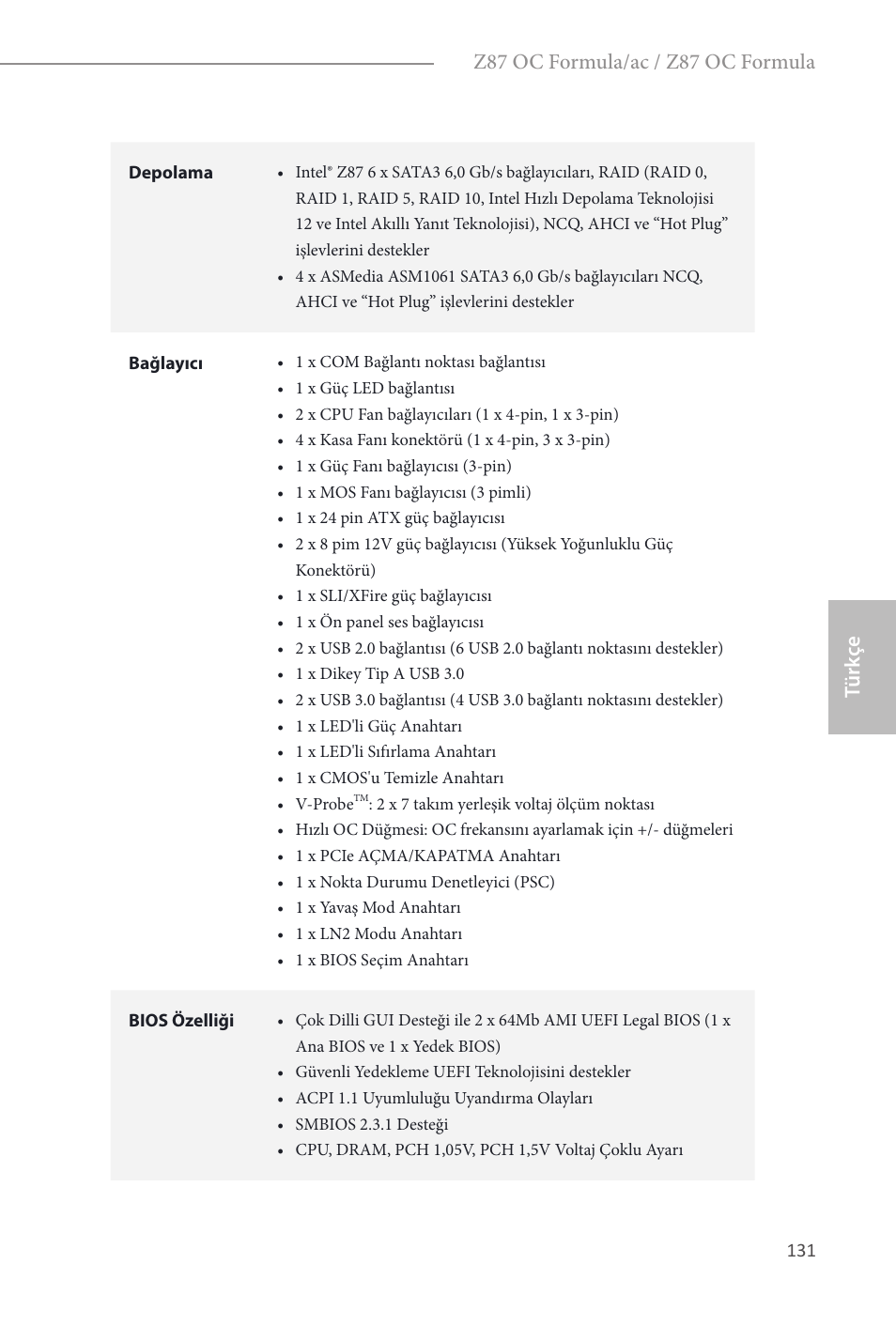 Türk çe, Z87 oc formula/ac / z87 oc formula | ASRock Z87 OC Formula__ac User Manual | Page 133 / 224