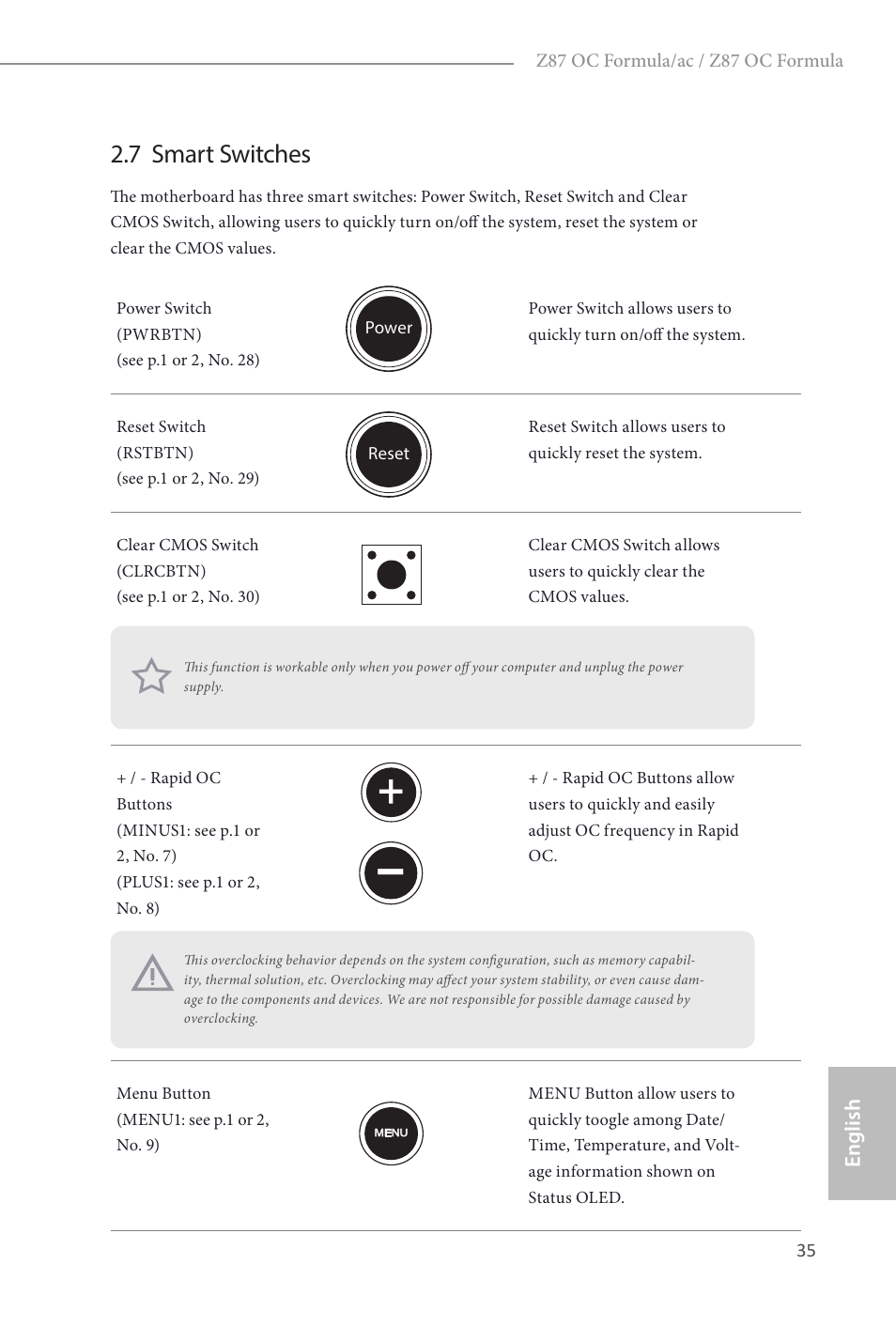 7 smart switches | ASRock Z87 OC Formula__ac User Manual | Page 37 / 224
