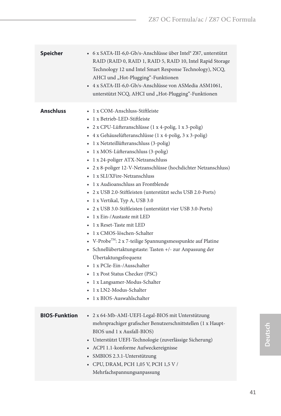 Z87 oc formula/ac / z87 oc formula, Deutsch | ASRock Z87 OC Formula__ac User Manual | Page 43 / 224