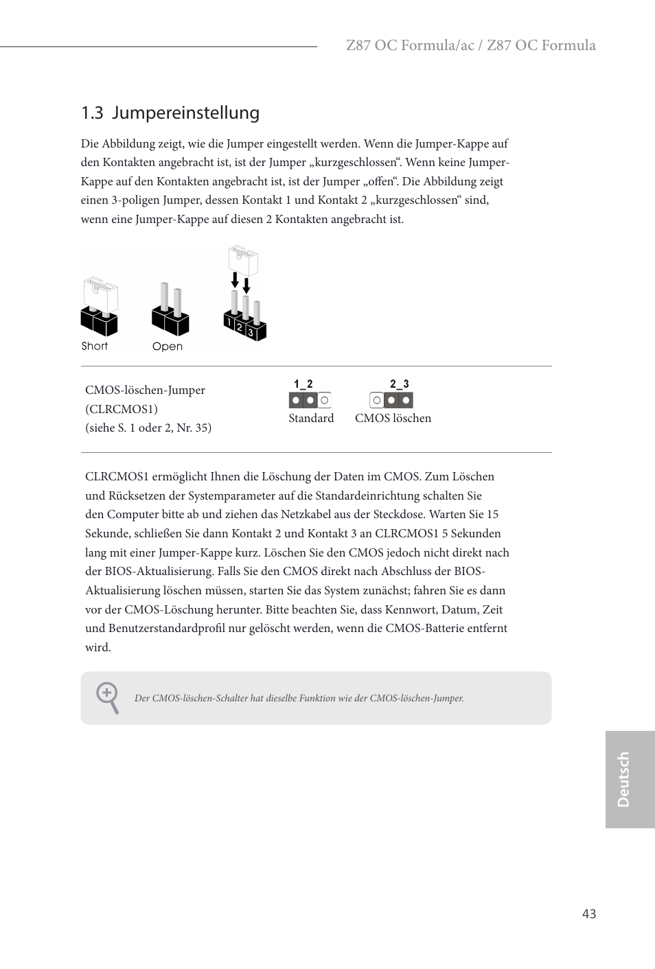 3 jumpereinstellung | ASRock Z87 OC Formula__ac User Manual | Page 45 / 224