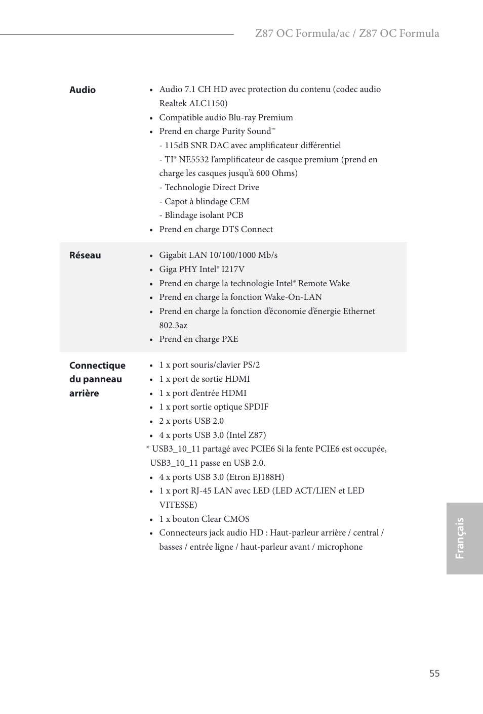 Fr ançais français, Z87 oc formula/ac / z87 oc formula | ASRock Z87 OC Formula__ac User Manual | Page 57 / 224
