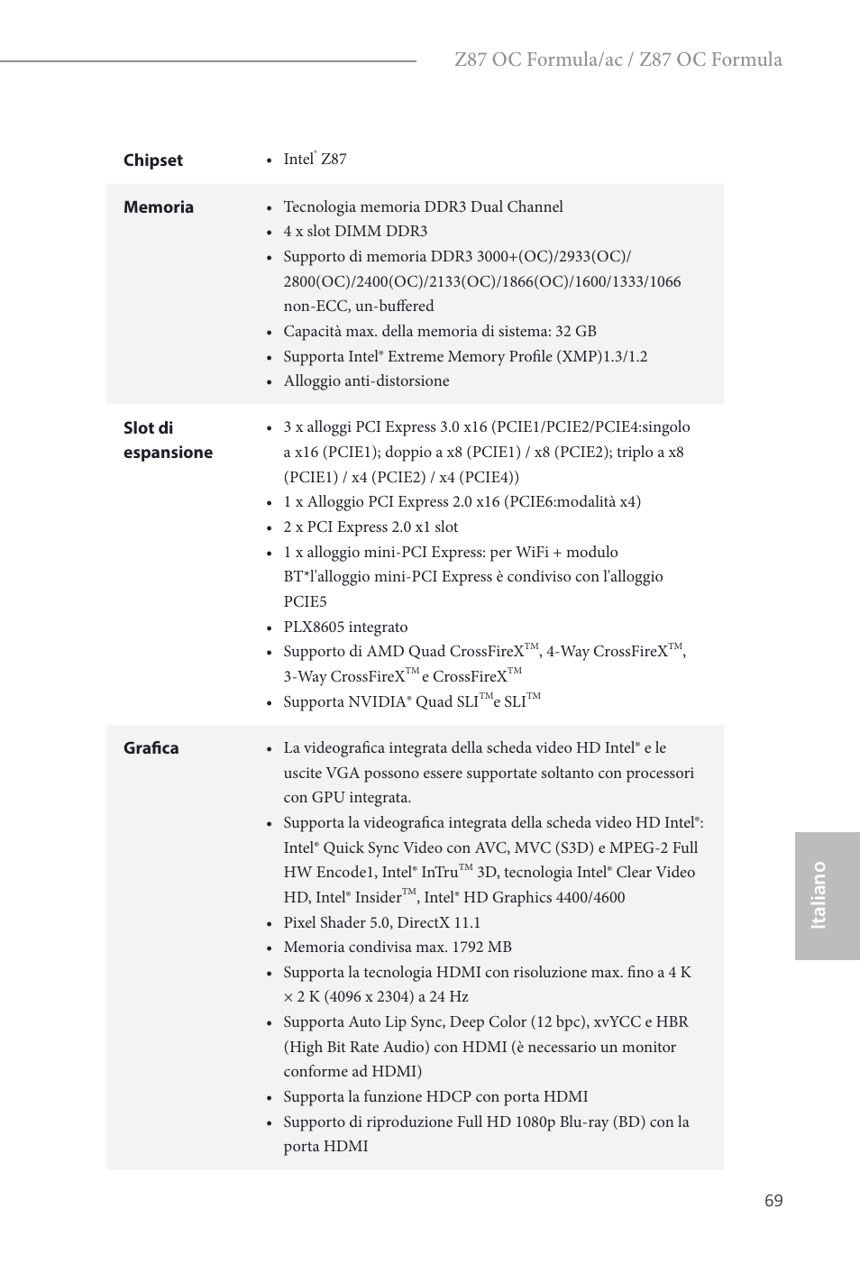 Italiano, Z87 oc formula/ac / z87 oc formula | ASRock Z87 OC Formula__ac User Manual | Page 71 / 224