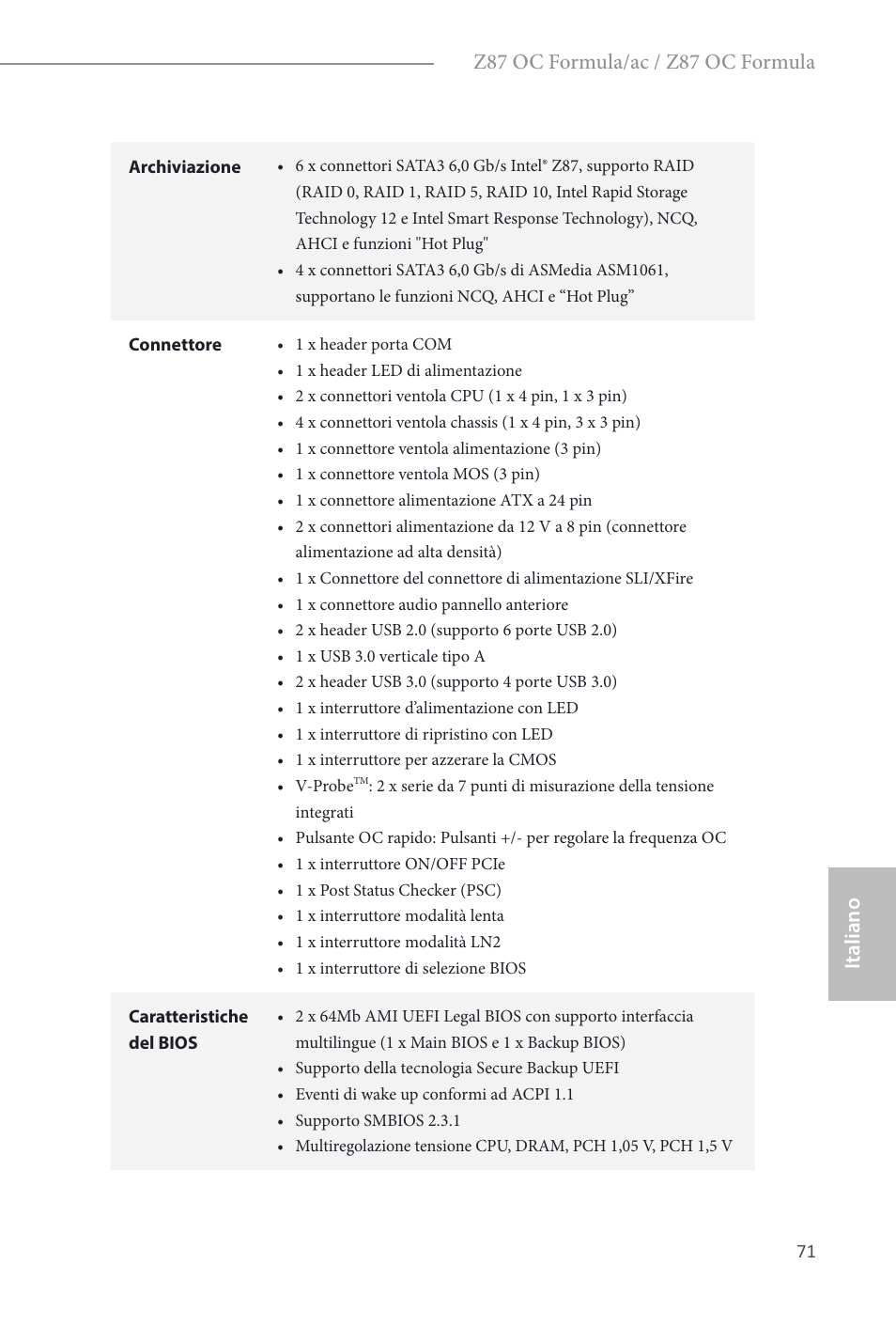 Italiano, Z87 oc formula/ac / z87 oc formula | ASRock Z87 OC Formula__ac User Manual | Page 73 / 224