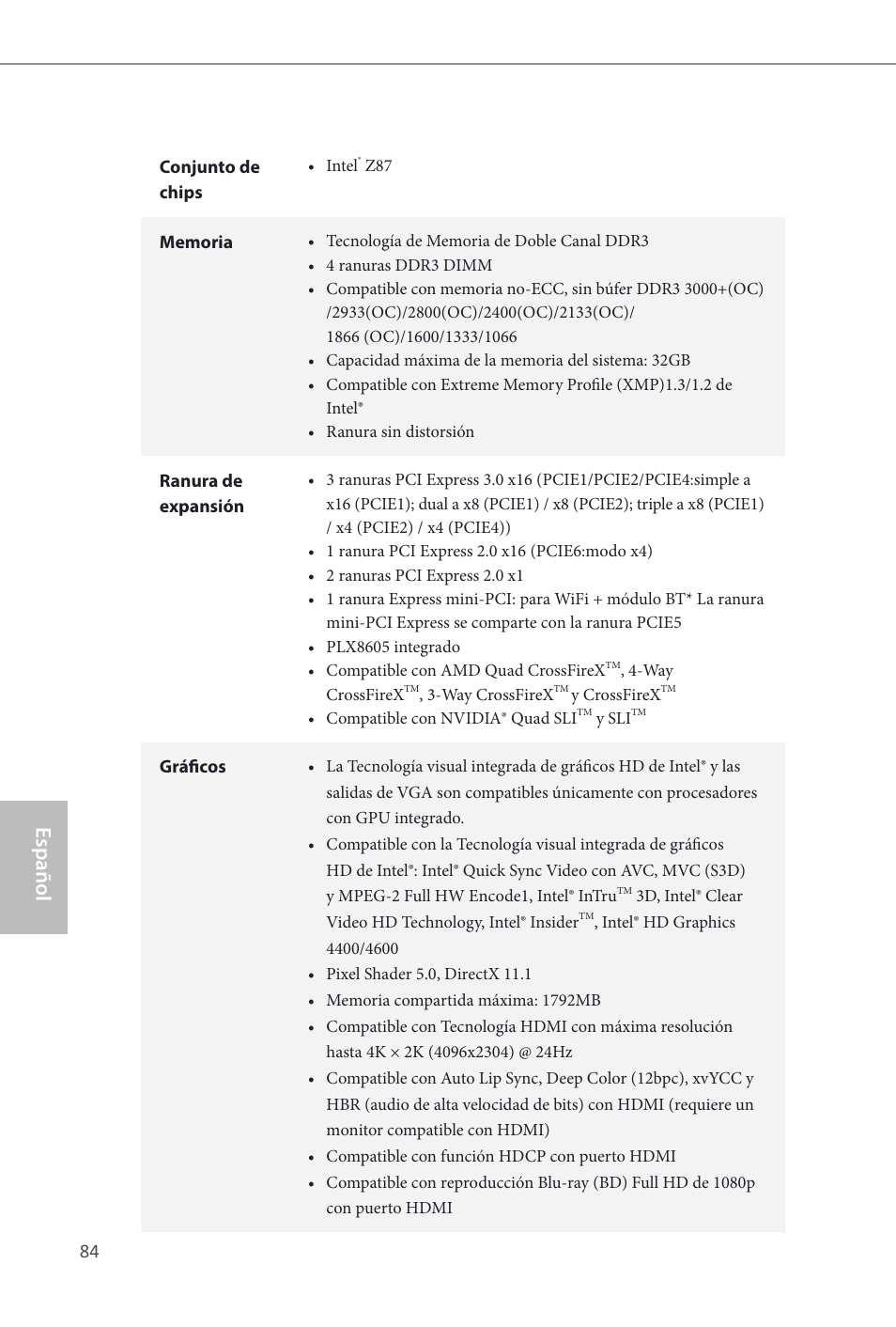 Español | ASRock Z87 OC Formula__ac User Manual | Page 86 / 224