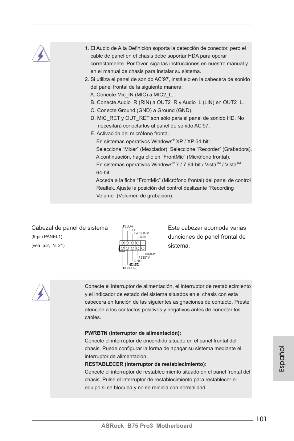 Español | ASRock B75 Pro3 User Manual | Page 101 / 205