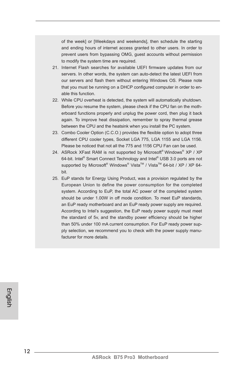 English, Asrock b75 pro3 motherboard | ASRock B75 Pro3 User Manual | Page 12 / 205