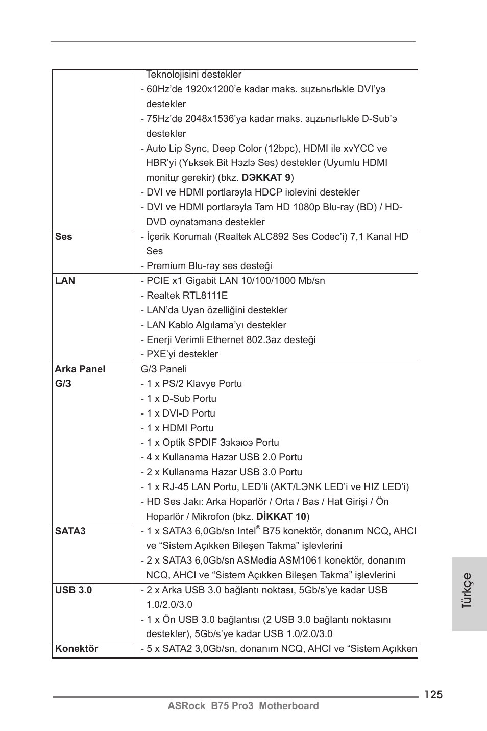 Türkçe | ASRock B75 Pro3 User Manual | Page 125 / 205