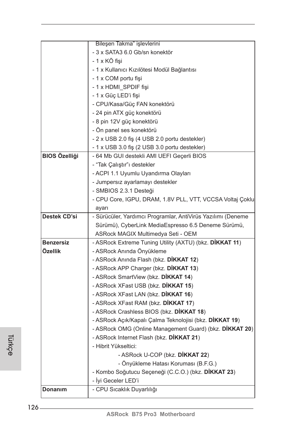 Türkçe | ASRock B75 Pro3 User Manual | Page 126 / 205