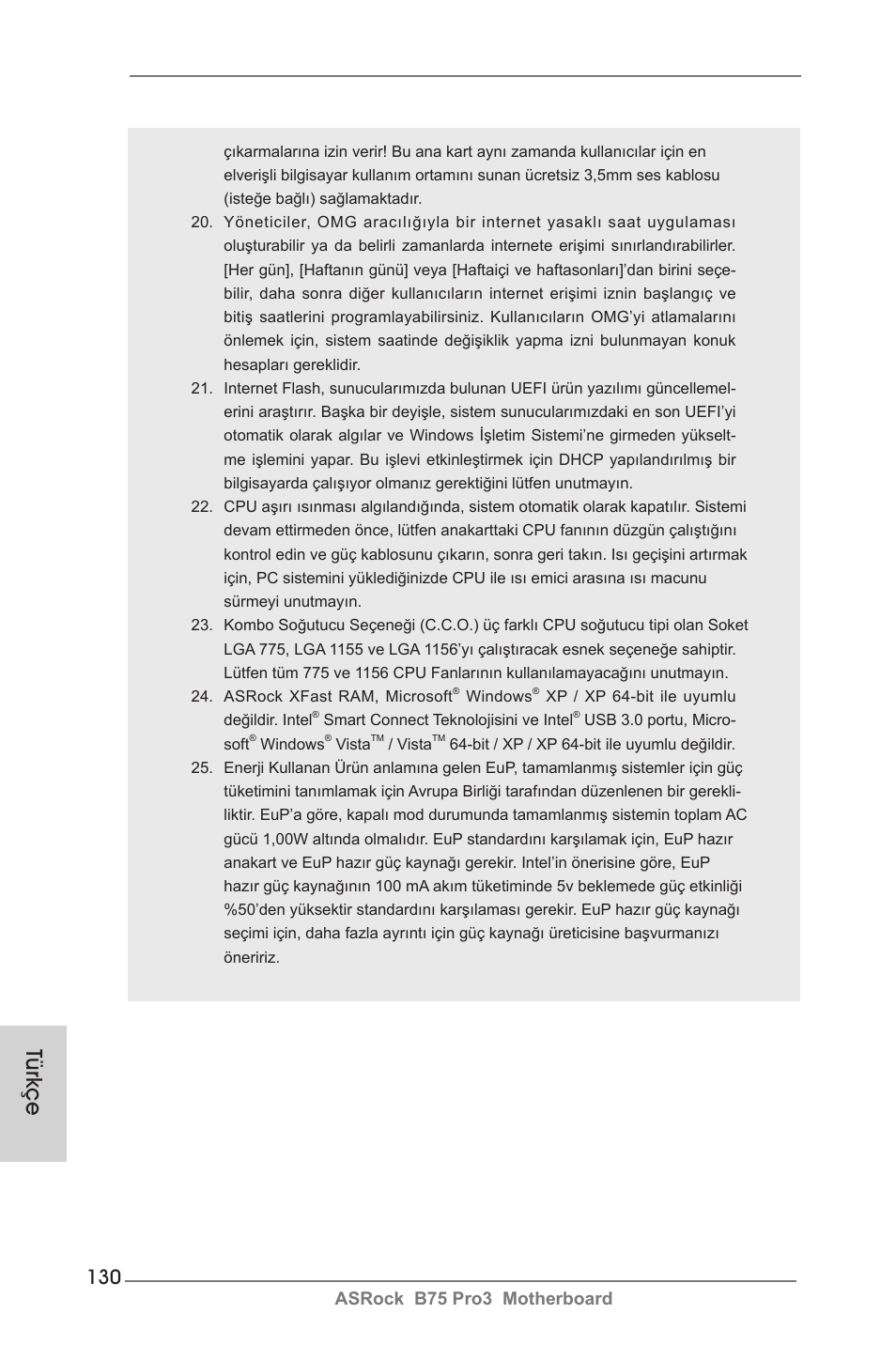 Türkçe, Asrock b75 pro3 motherboard | ASRock B75 Pro3 User Manual | Page 130 / 205