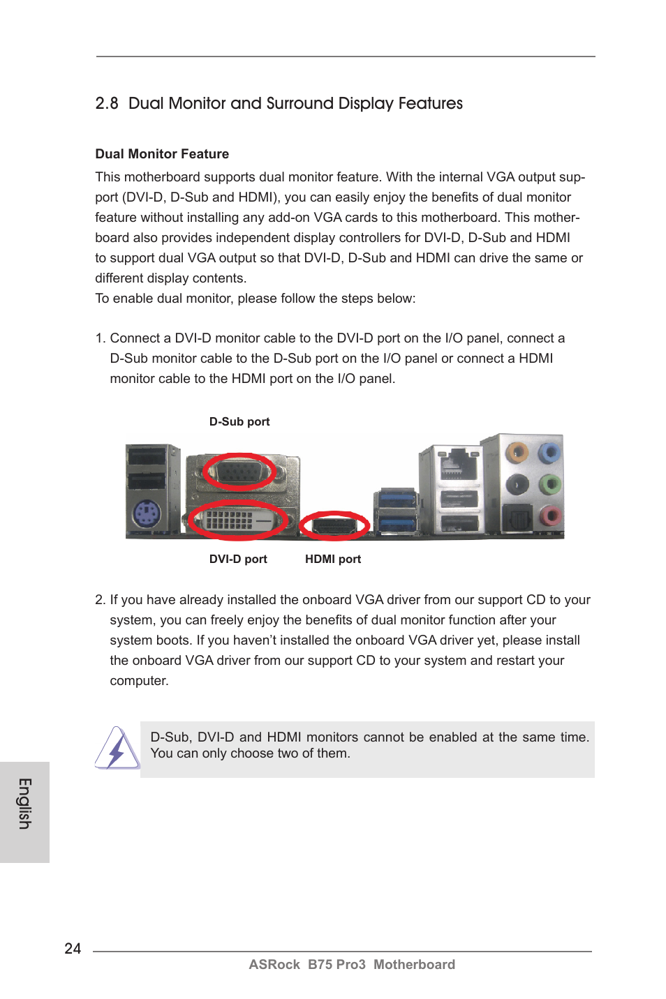 English, 8 dual monitor and surround display features | ASRock B75 Pro3 User Manual | Page 24 / 205