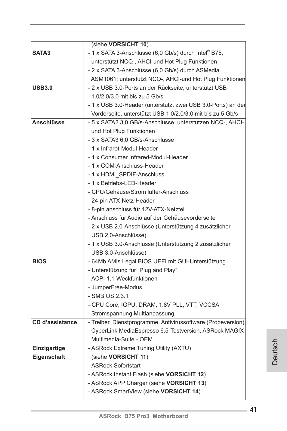 Deutsch | ASRock B75 Pro3 User Manual | Page 41 / 205