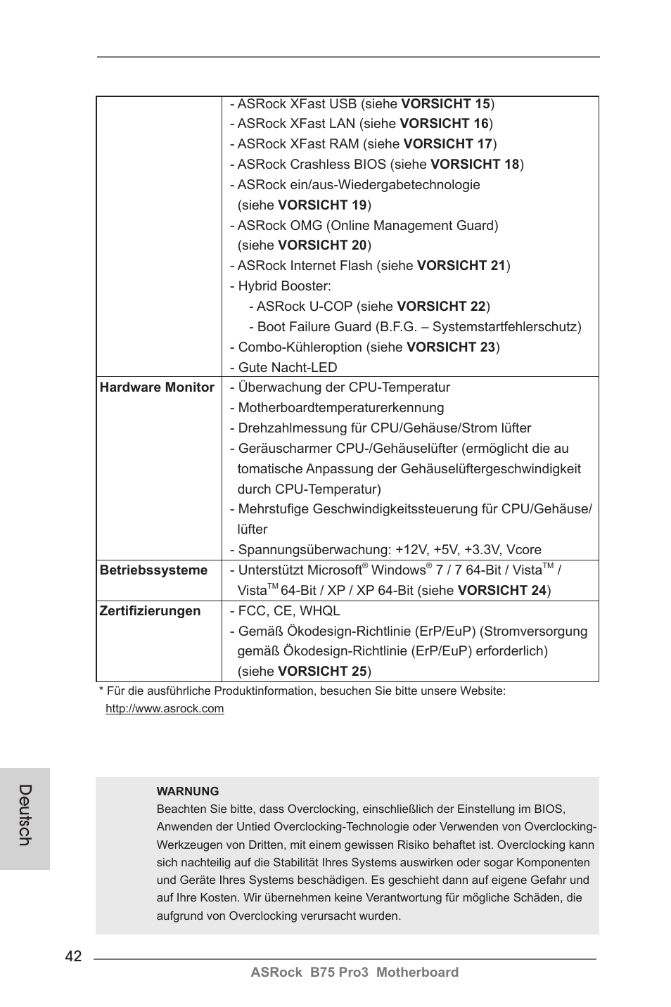 Deutsch | ASRock B75 Pro3 User Manual | Page 42 / 205