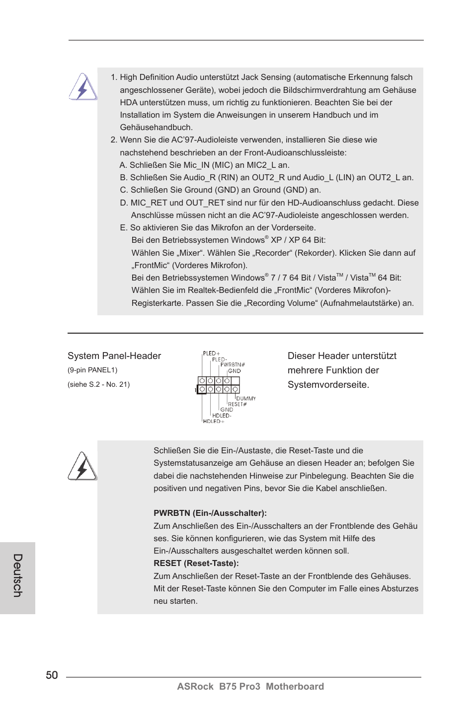 Deutsch | ASRock B75 Pro3 User Manual | Page 50 / 205