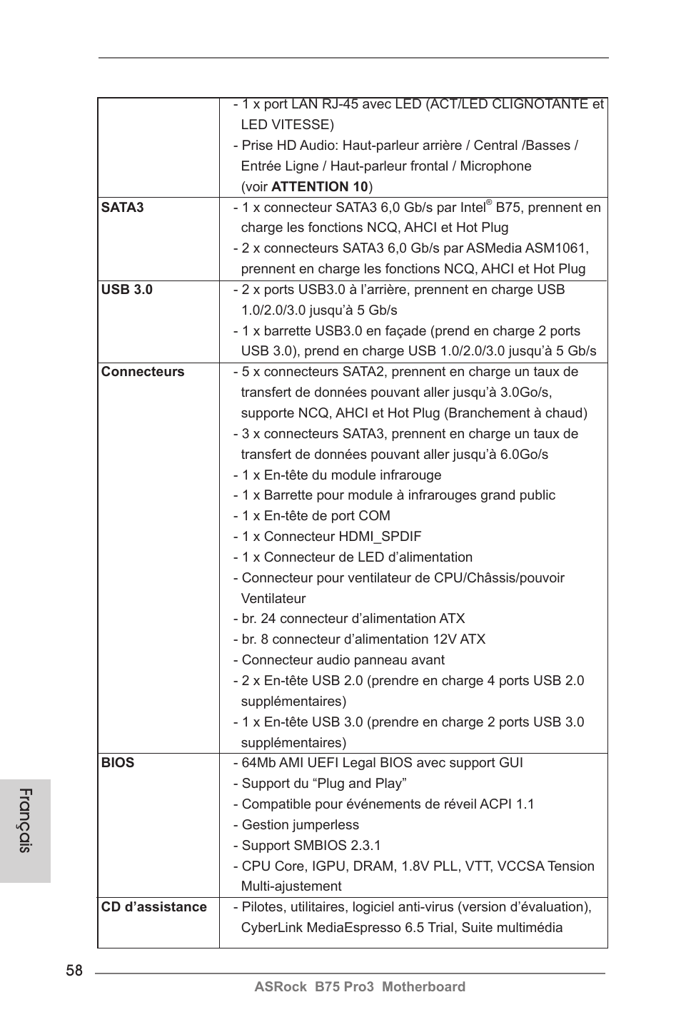 Français | ASRock B75 Pro3 User Manual | Page 58 / 205