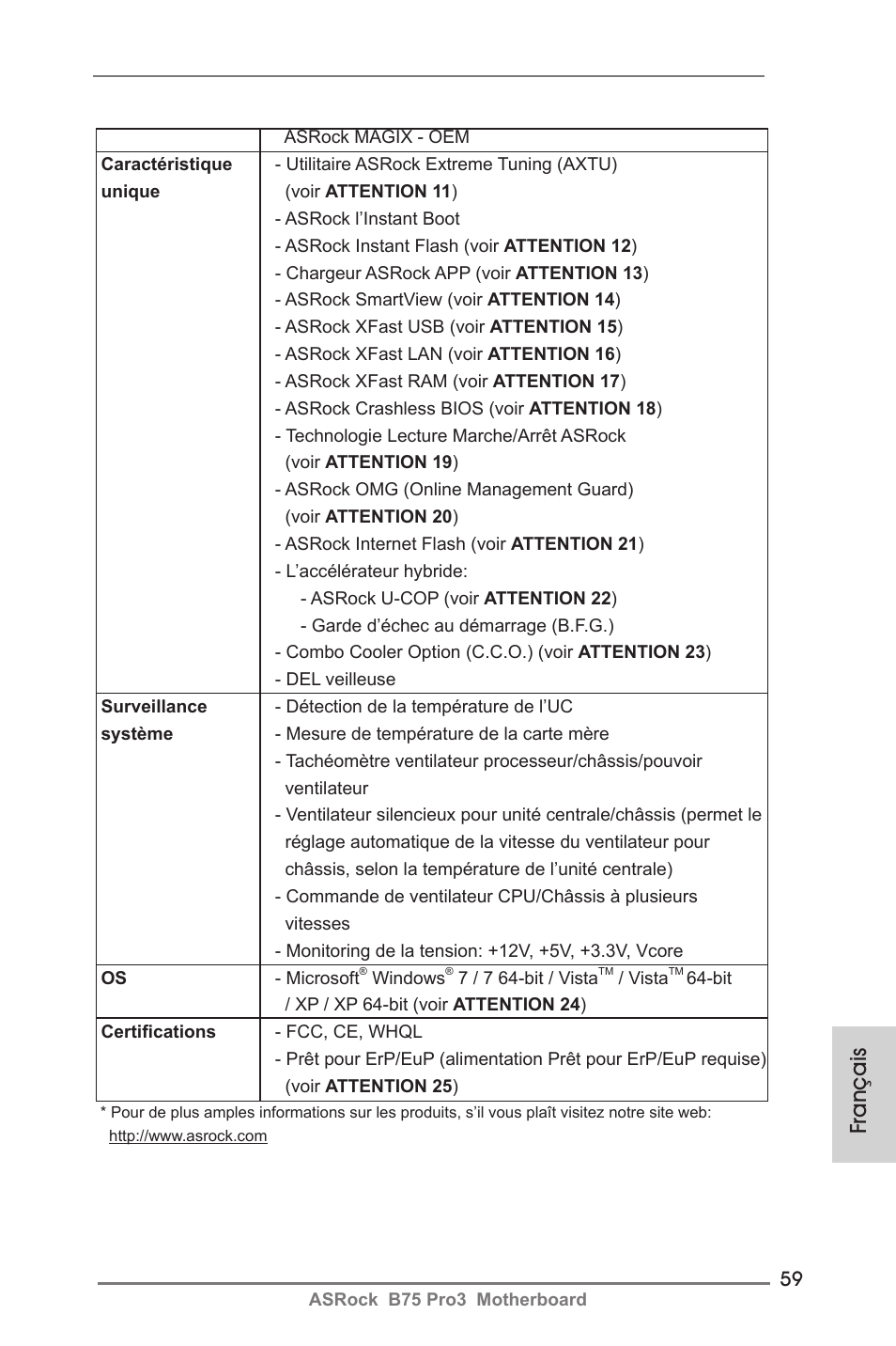 Français | ASRock B75 Pro3 User Manual | Page 59 / 205