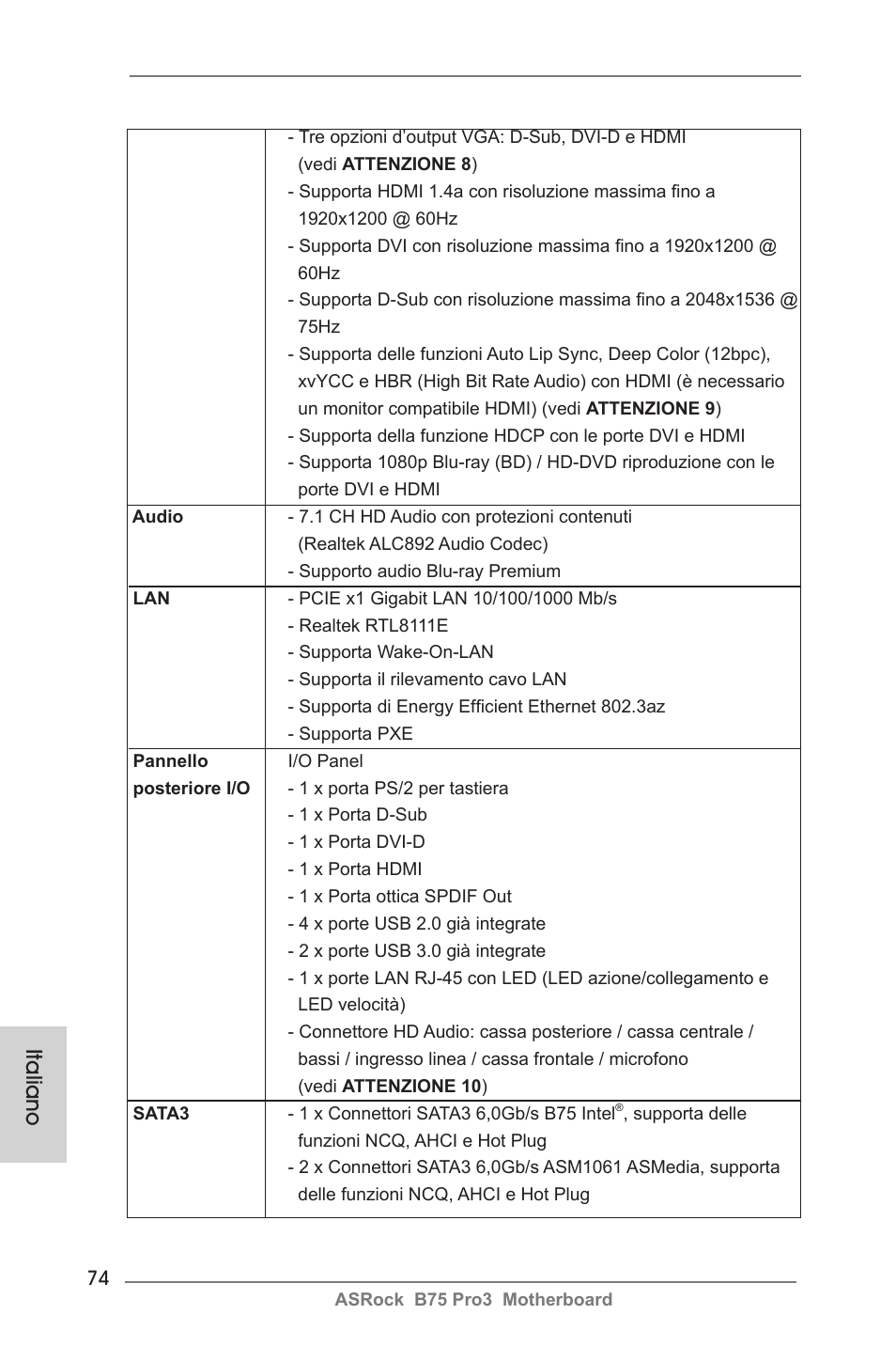 Italiano | ASRock B75 Pro3 User Manual | Page 74 / 205