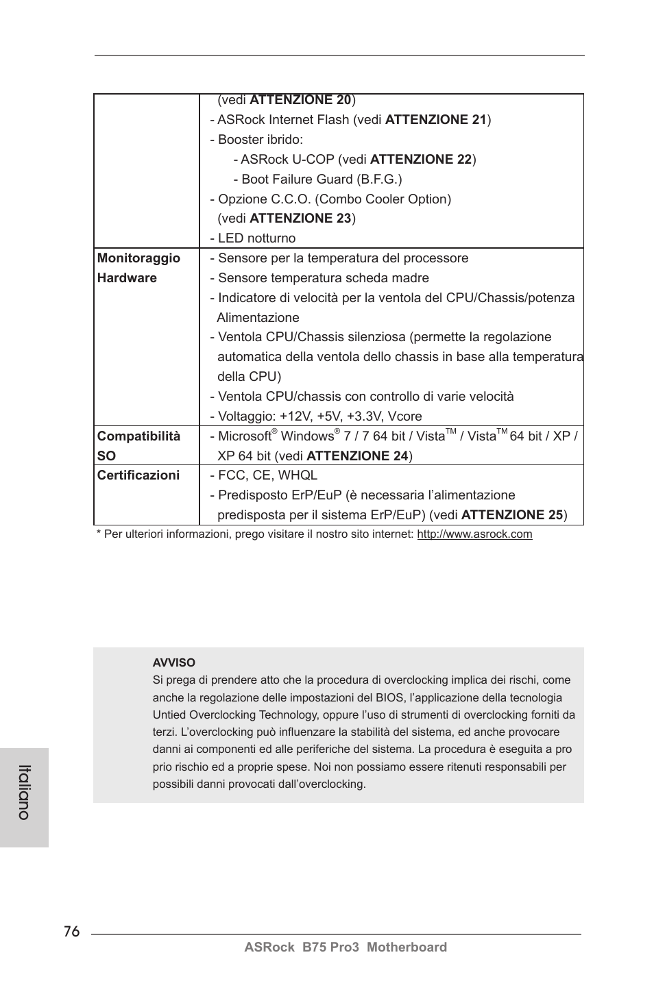 Italiano | ASRock B75 Pro3 User Manual | Page 76 / 205
