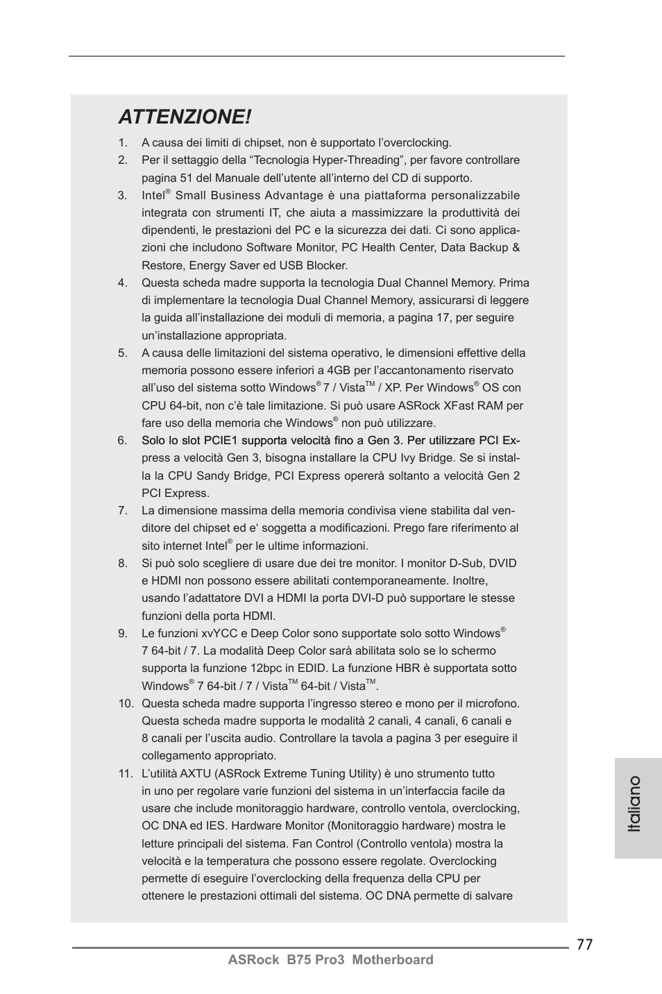 Attenzione, Italiano, Asrock b75 pro3 motherboard | ASRock B75 Pro3 User Manual | Page 77 / 205