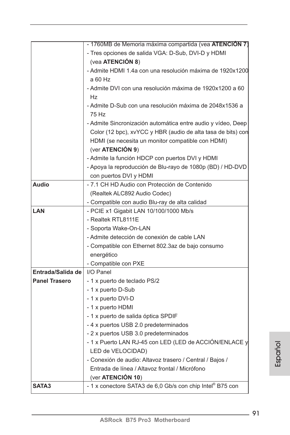 Español | ASRock B75 Pro3 User Manual | Page 91 / 205
