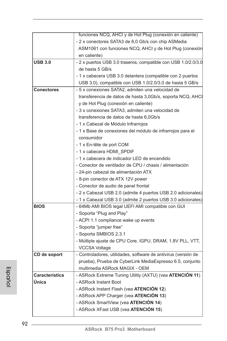 Español | ASRock B75 Pro3 User Manual | Page 92 / 205