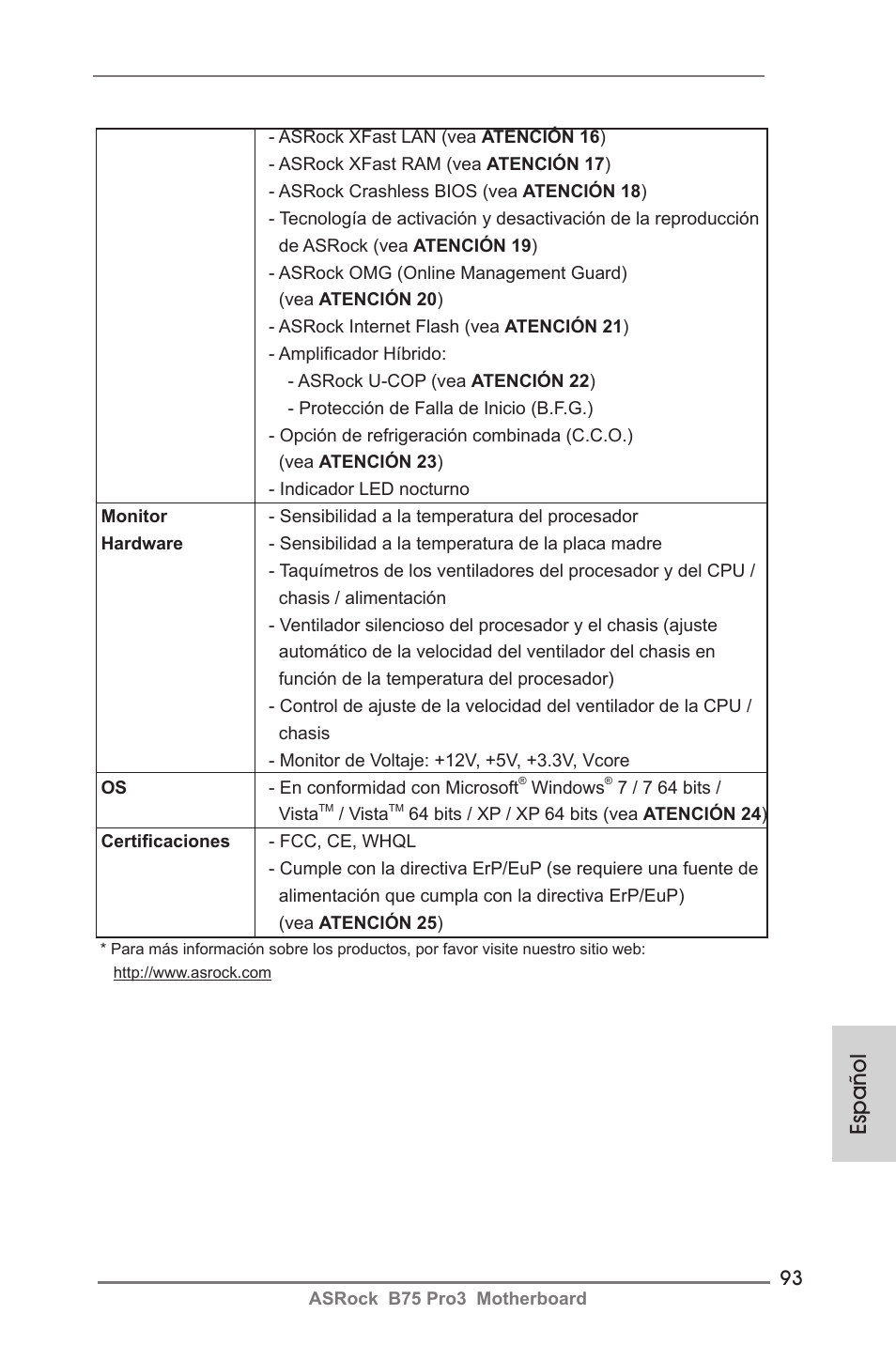 Español | ASRock B75 Pro3 User Manual | Page 93 / 205