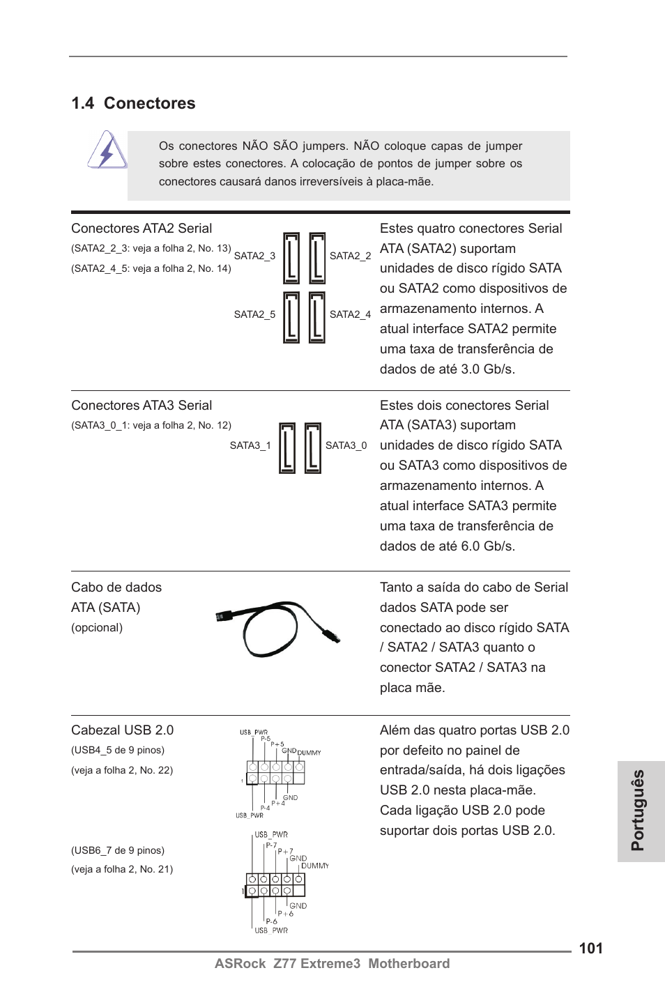 Português, 4 conectores | ASRock Z77 Extreme3 User Manual | Page 101 / 169