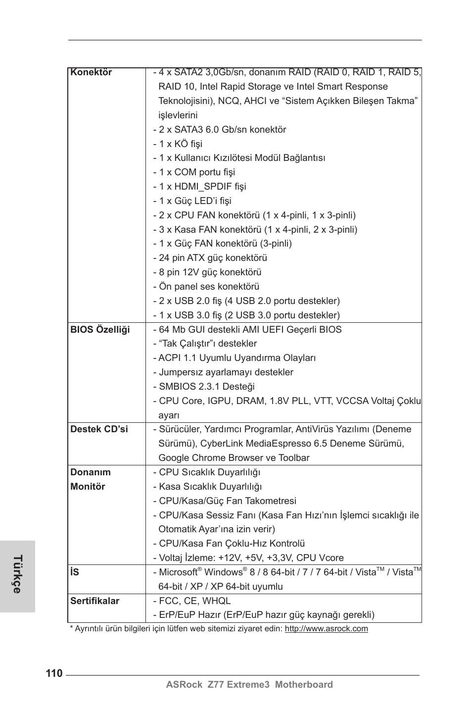 Türkçe | ASRock Z77 Extreme3 User Manual | Page 110 / 169