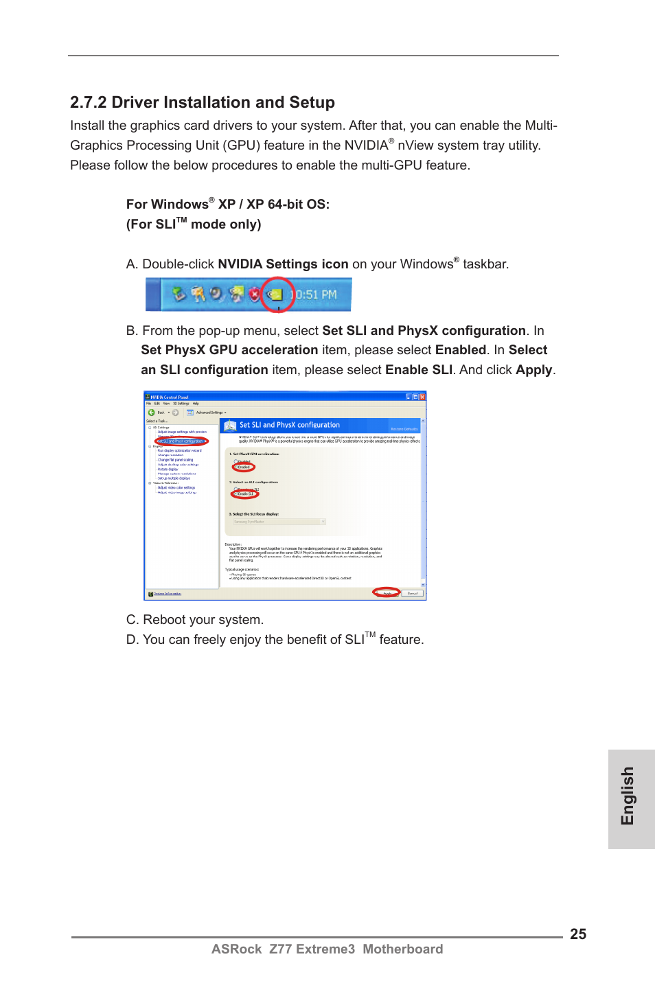 English 2.7.2 driver installation and setup | ASRock Z77 Extreme3 User Manual | Page 25 / 169