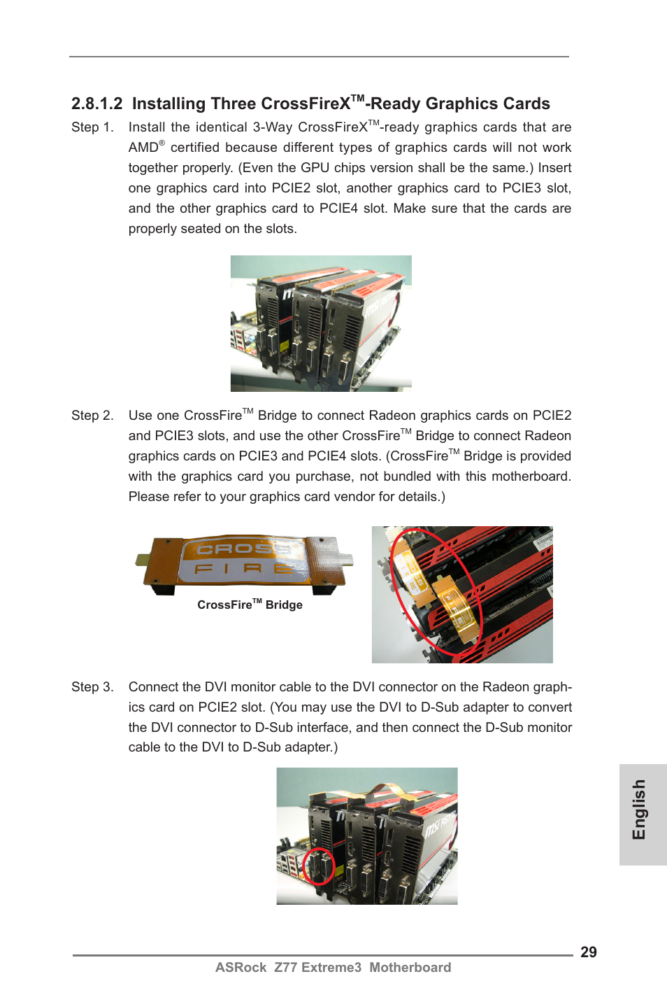 English 2.8.1.2 installing three crossfirex, Ready graphics cards | ASRock Z77 Extreme3 User Manual | Page 29 / 169