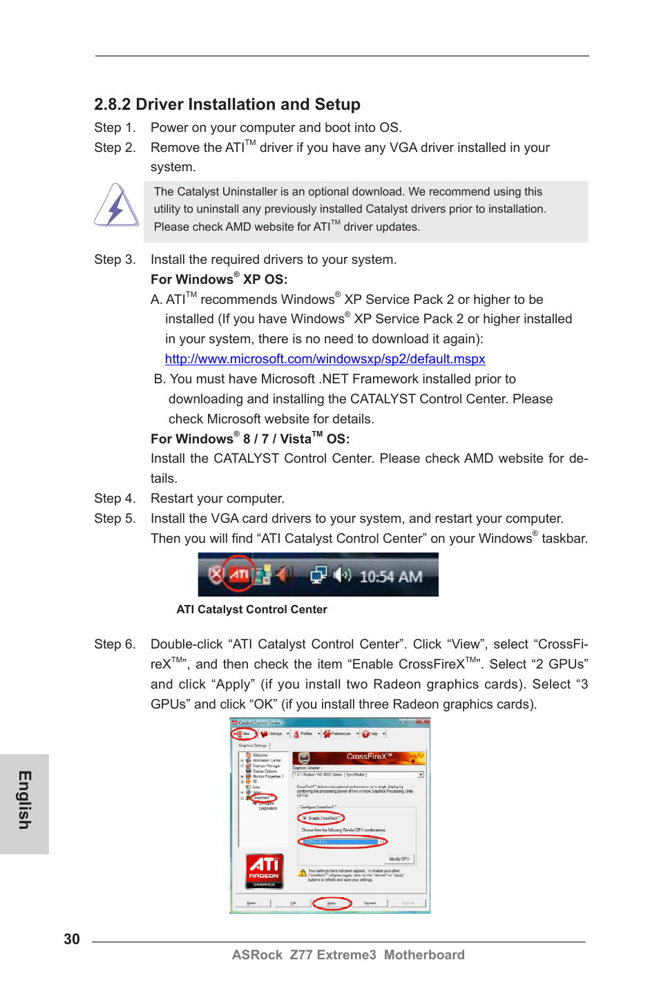 English, 2 driver installation and setup | ASRock Z77 Extreme3 User Manual | Page 30 / 169