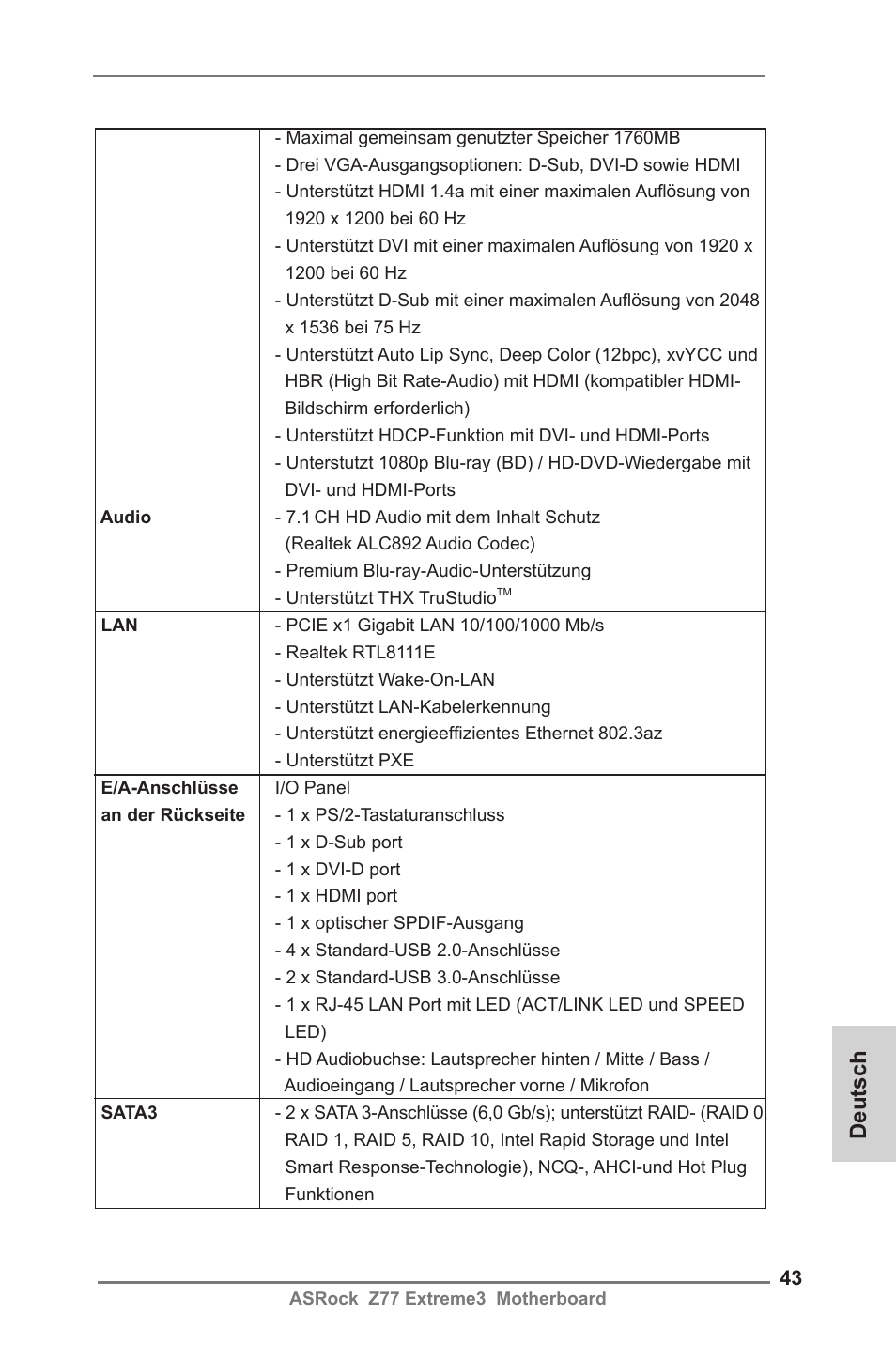 Deutsch | ASRock Z77 Extreme3 User Manual | Page 43 / 169