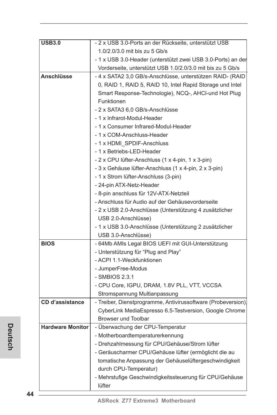 Deutsch | ASRock Z77 Extreme3 User Manual | Page 44 / 169