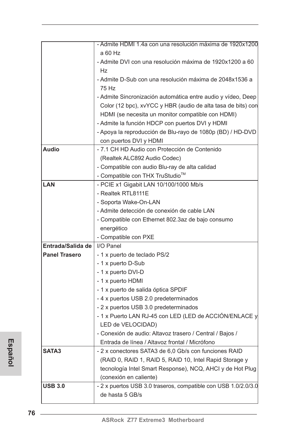 Español | ASRock Z77 Extreme3 User Manual | Page 76 / 169