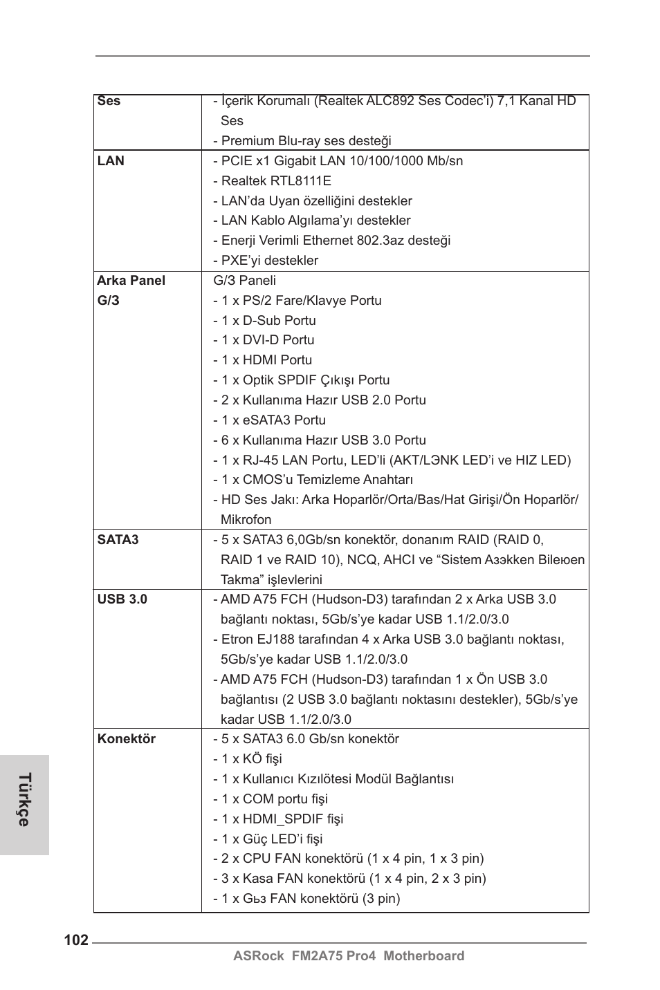 Türkçe | ASRock FM2A75 Pro4 User Manual | Page 102 / 171