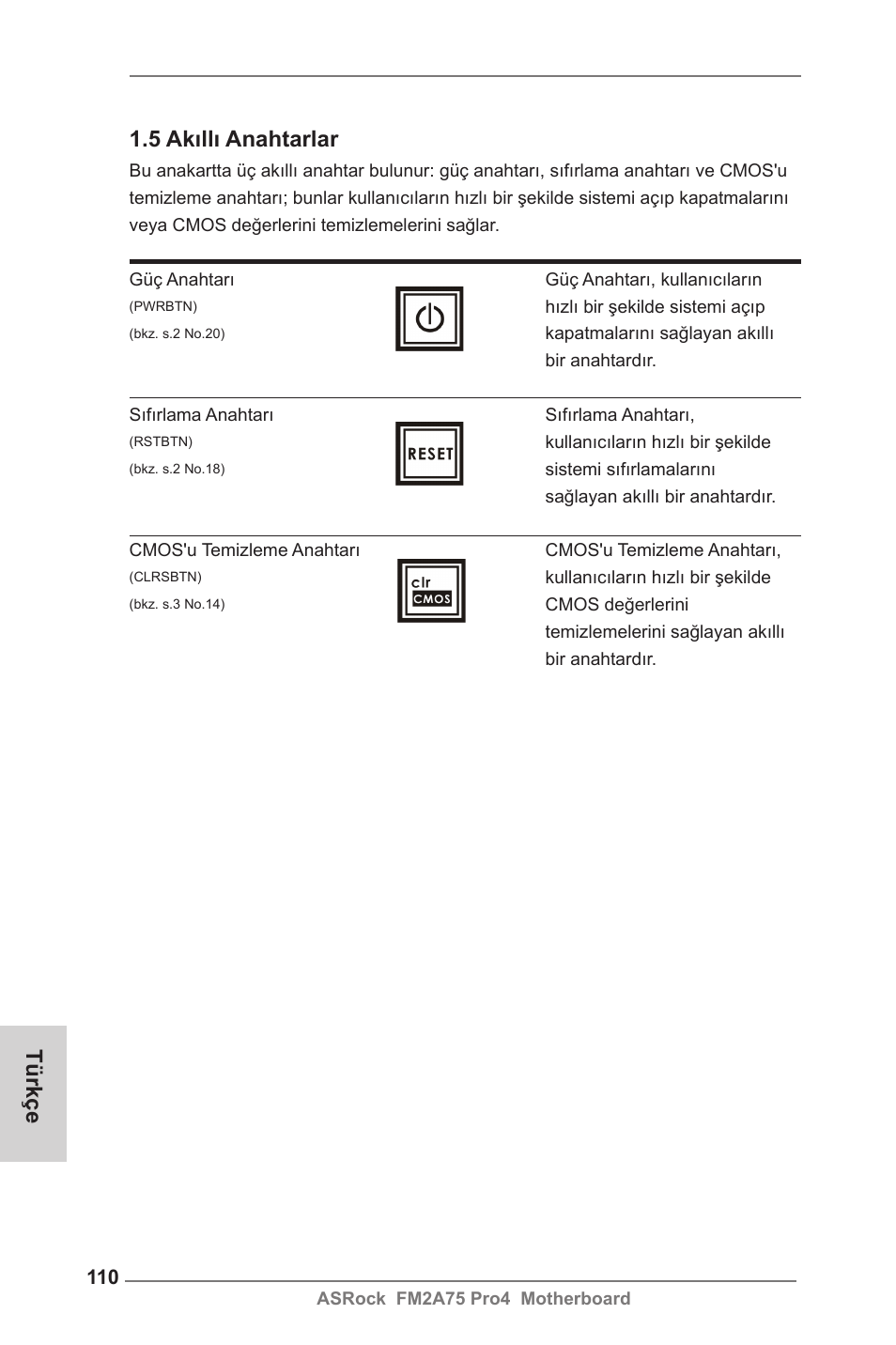 5 akıllı anahtarlar, Türkçe | ASRock FM2A75 Pro4 User Manual | Page 110 / 171