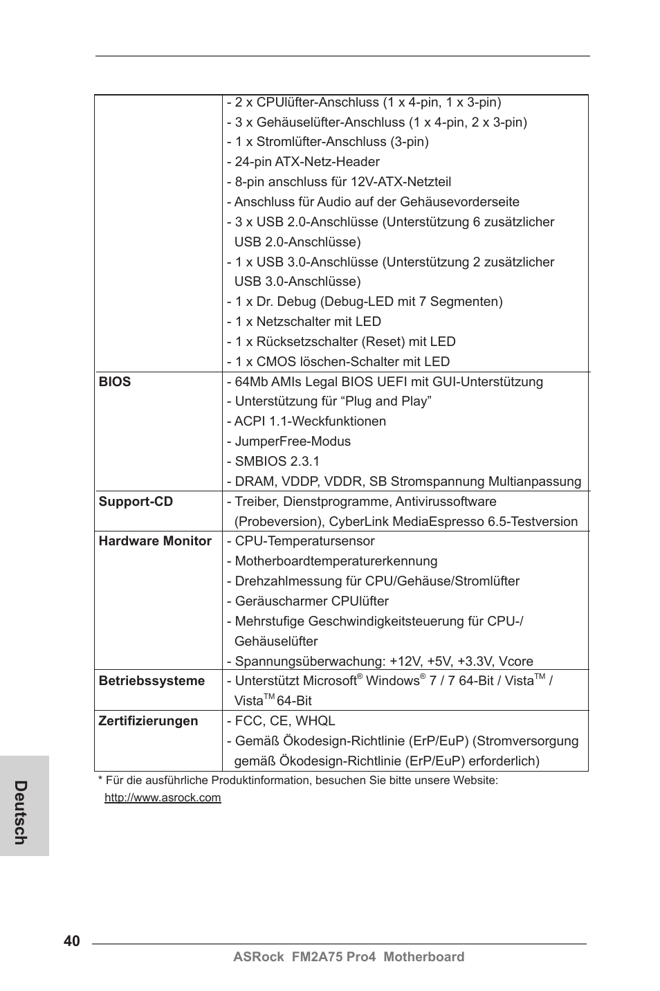 Deutsch | ASRock FM2A75 Pro4 User Manual | Page 40 / 171